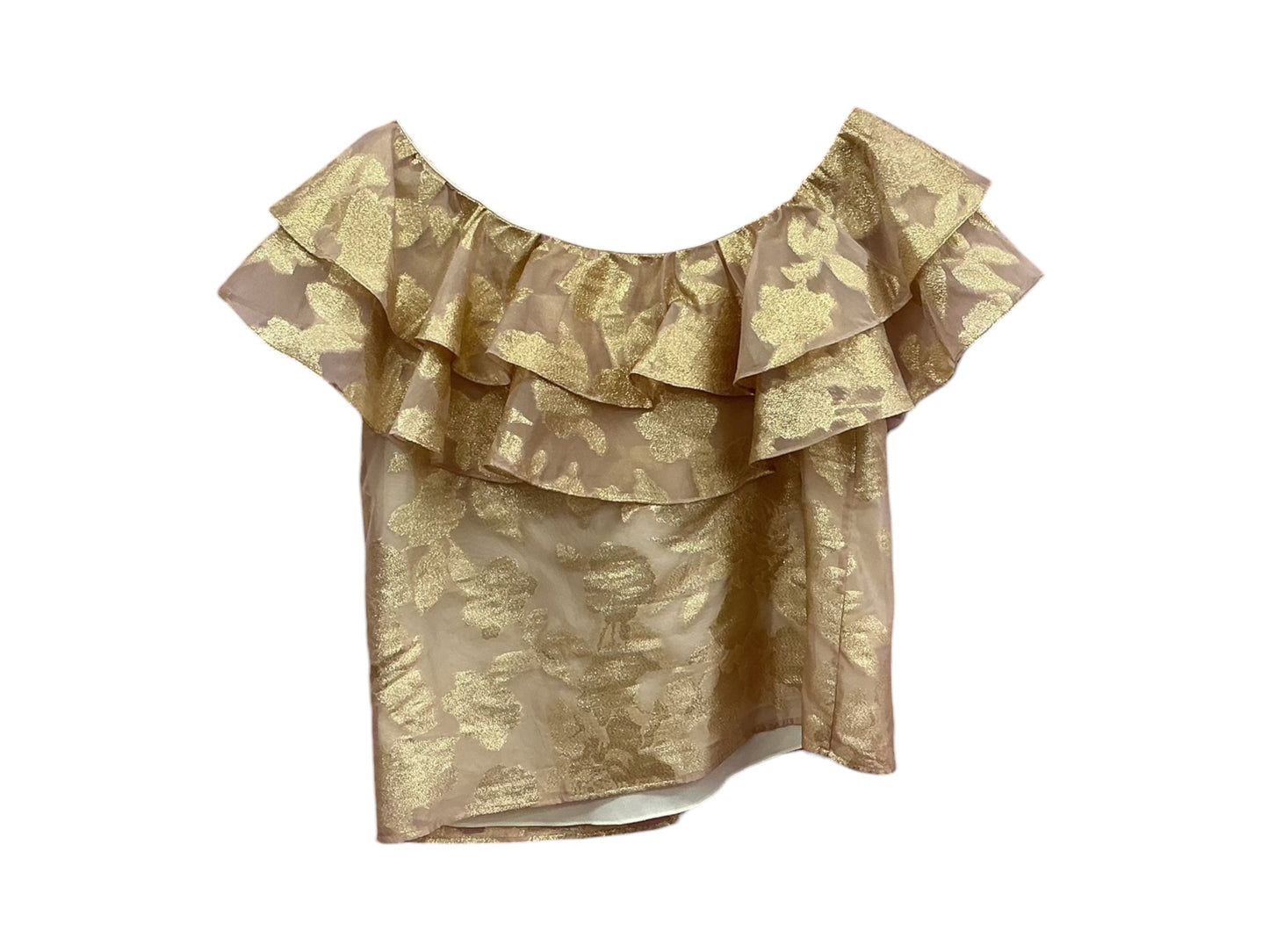 Lilly Pulitzer Trixie One-Shoulder Ruffle Top Gold Organza Brocade - Size L