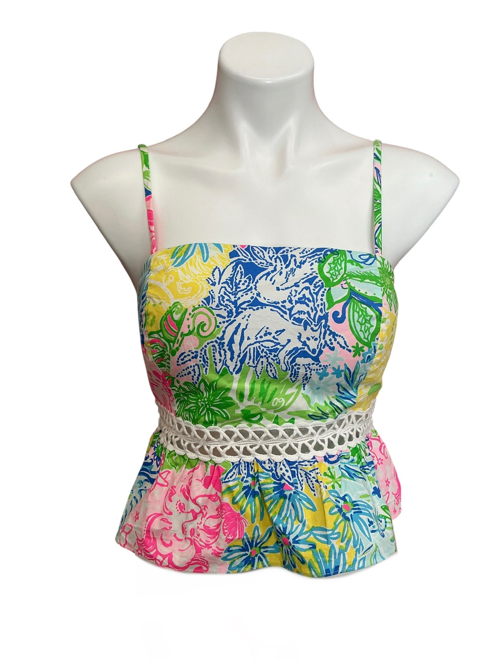 Lilly Pulitzer Jan Peplum Top Multi Cheek To Cheek - Size 4