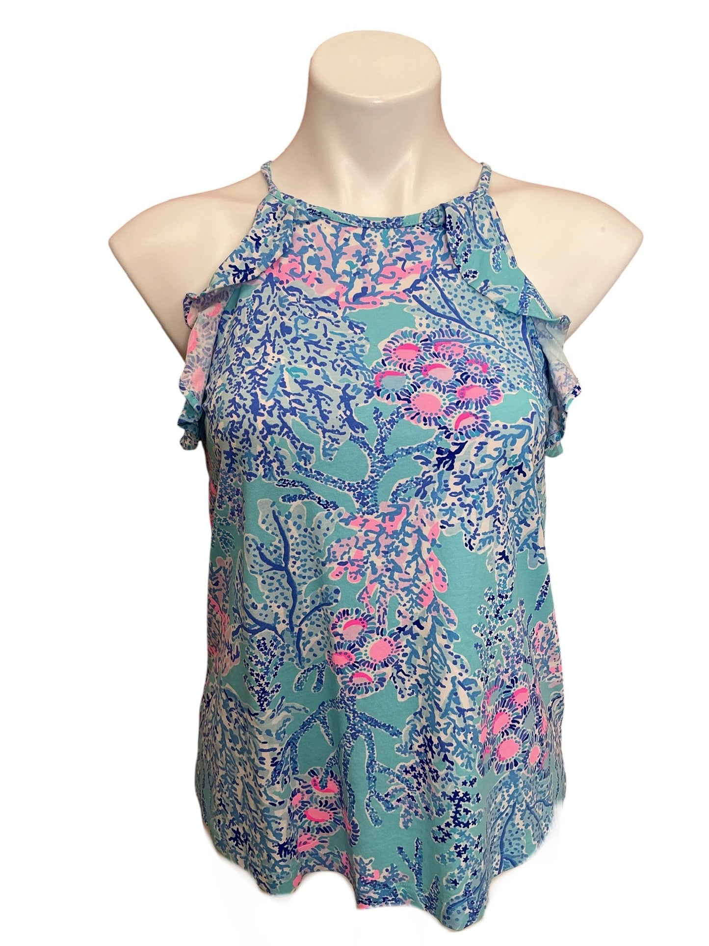 Lilly Pulitzer Billie Tank Top Blue Ibiza Now You Sea Me - Size XS