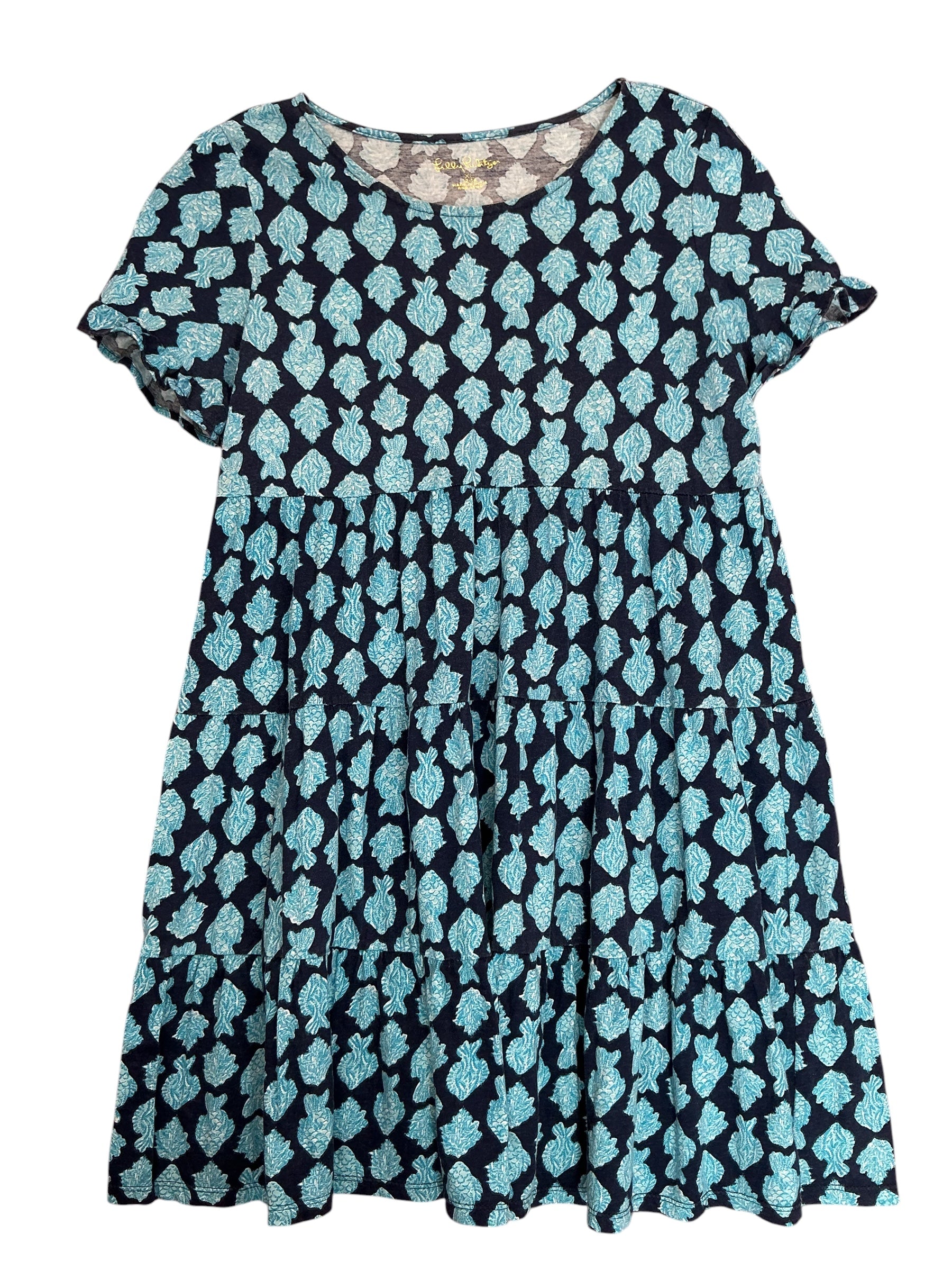 Lilly Pulitzer Kids Girls Mini Jodie Dress Low Tide Navy Any Fin For You - Size XL 12-14