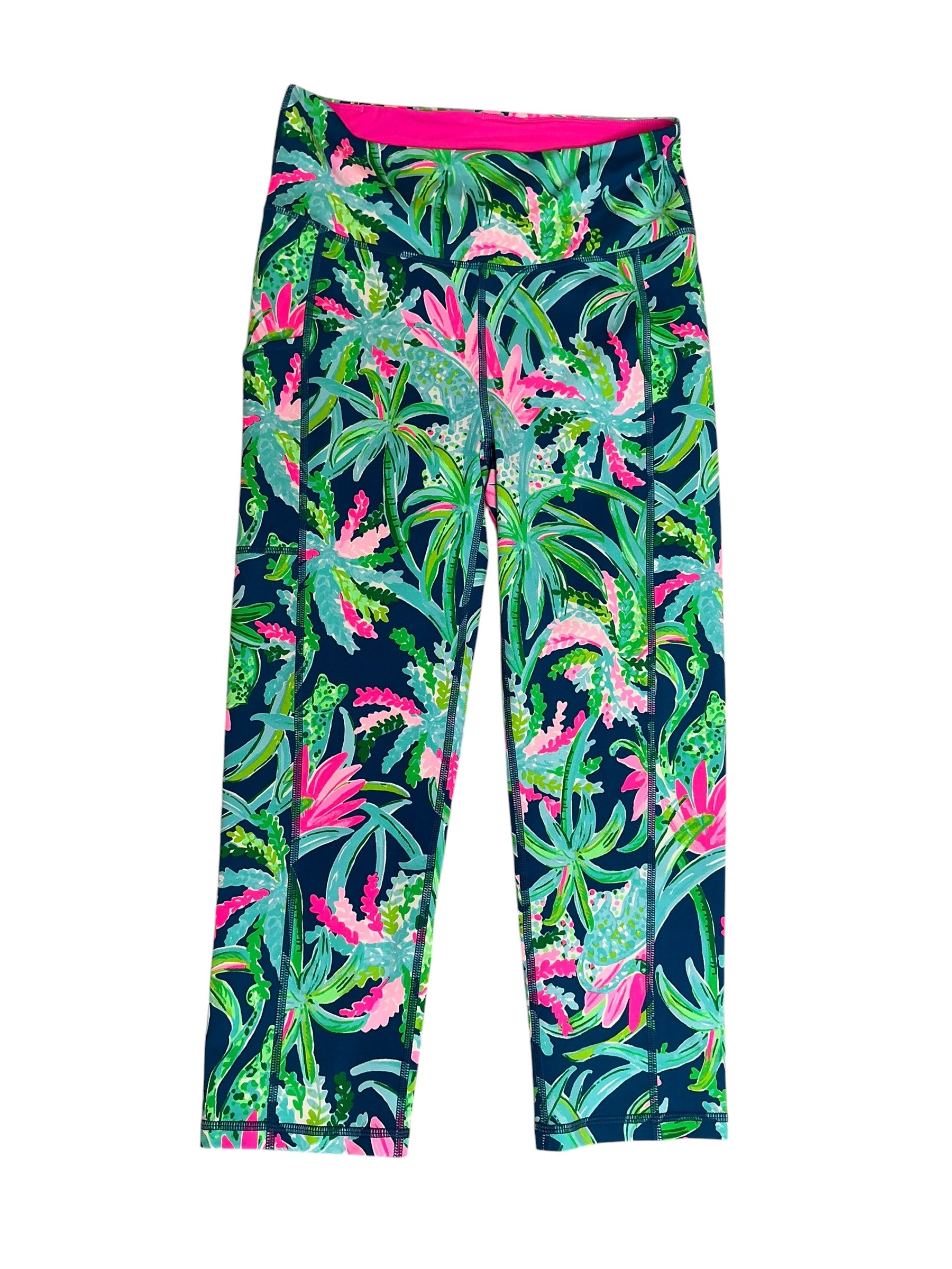 Lilly Pulitzer Luxletic Weekender High Rise Crop Leggings Macaw Blue Sweet Escape - Size M