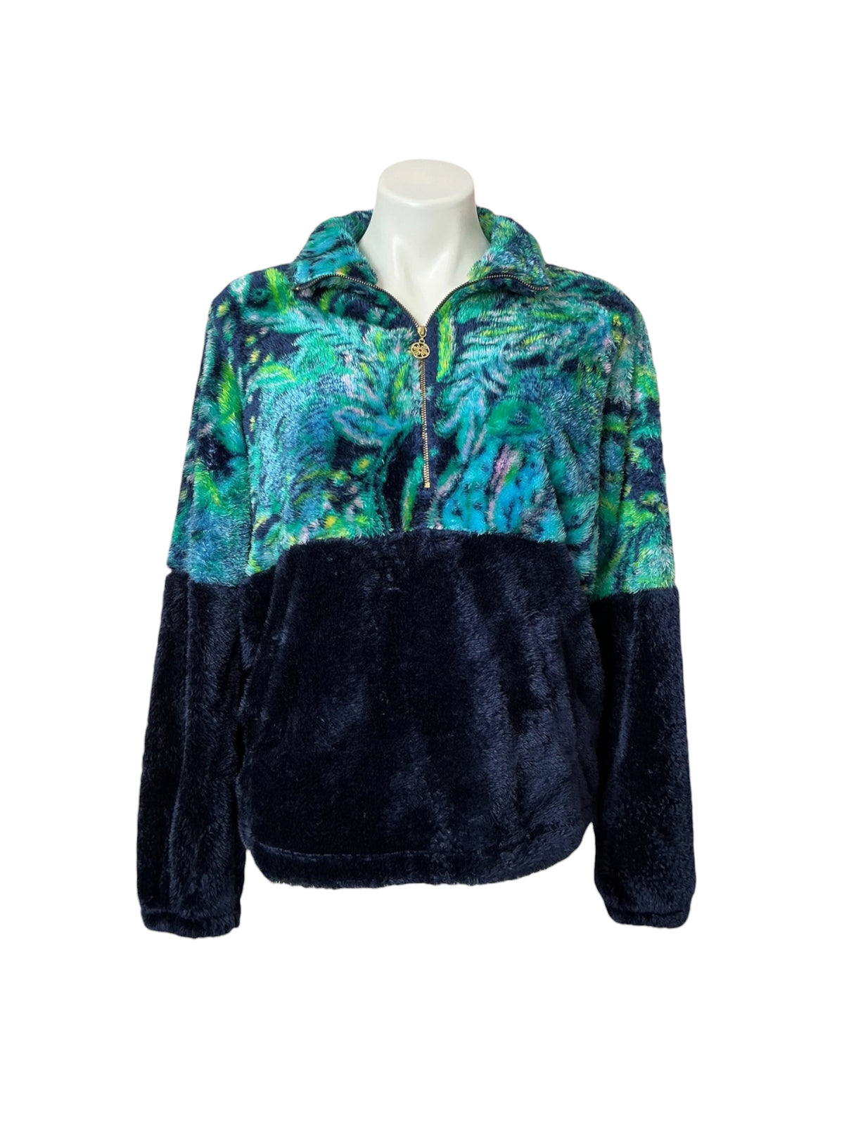 Lilly Pulitzer Keala Sherpa Popover Low Tide Navy Catty Purrsonality - Size L