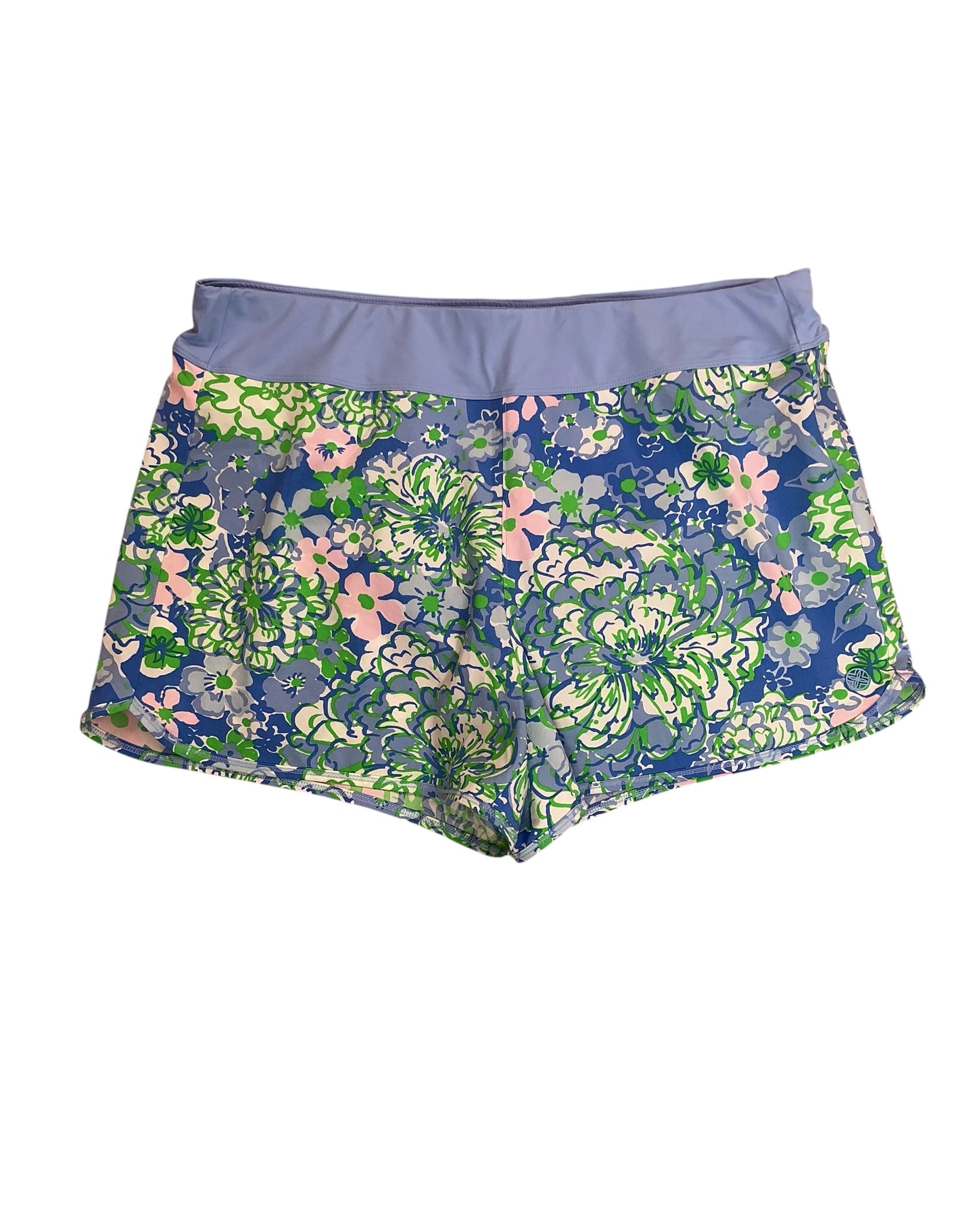 Lilly Pulitzer Luxletic Bicci Running Shorts Sunwashed Blue Plumes In Bloom - Size L