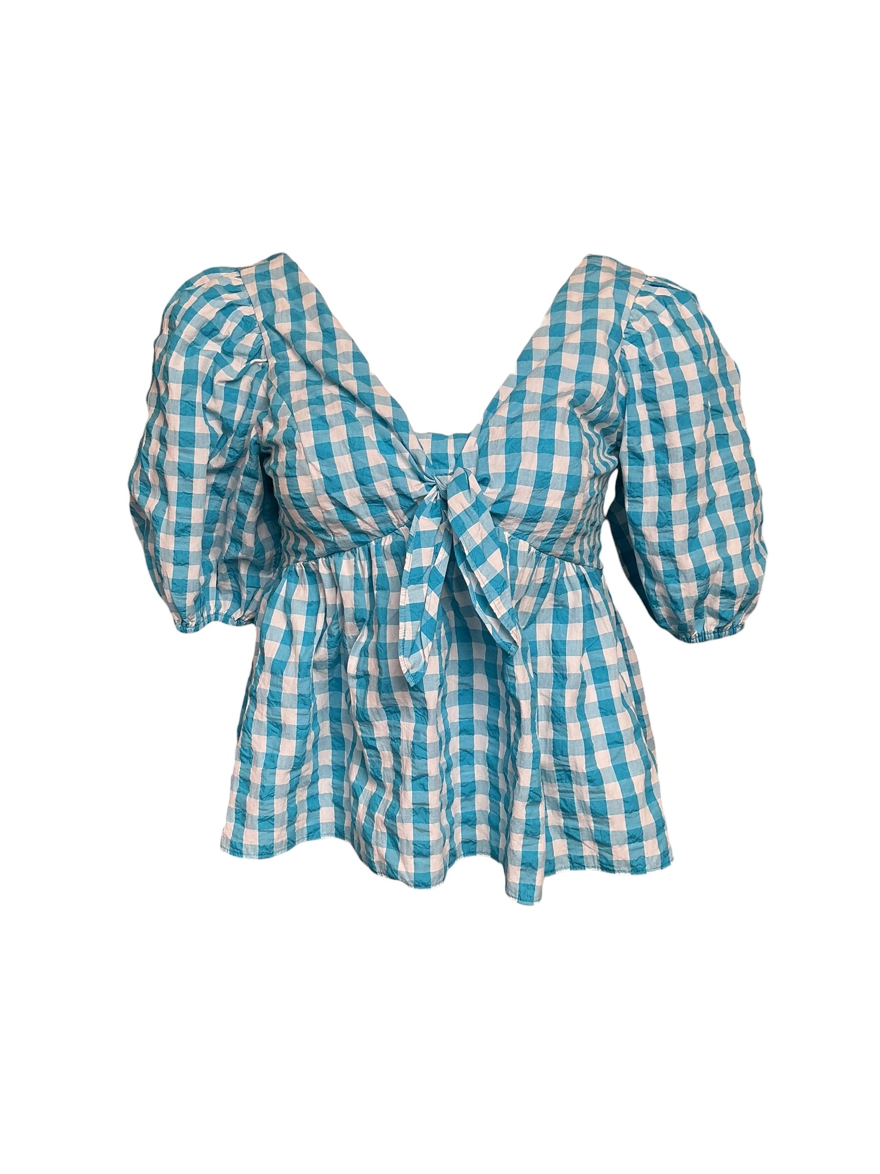 Lilly Pulitzer NWT Sarafina Short Sleeve - Turquoise Oasis Crinkle Gingham - Size 10