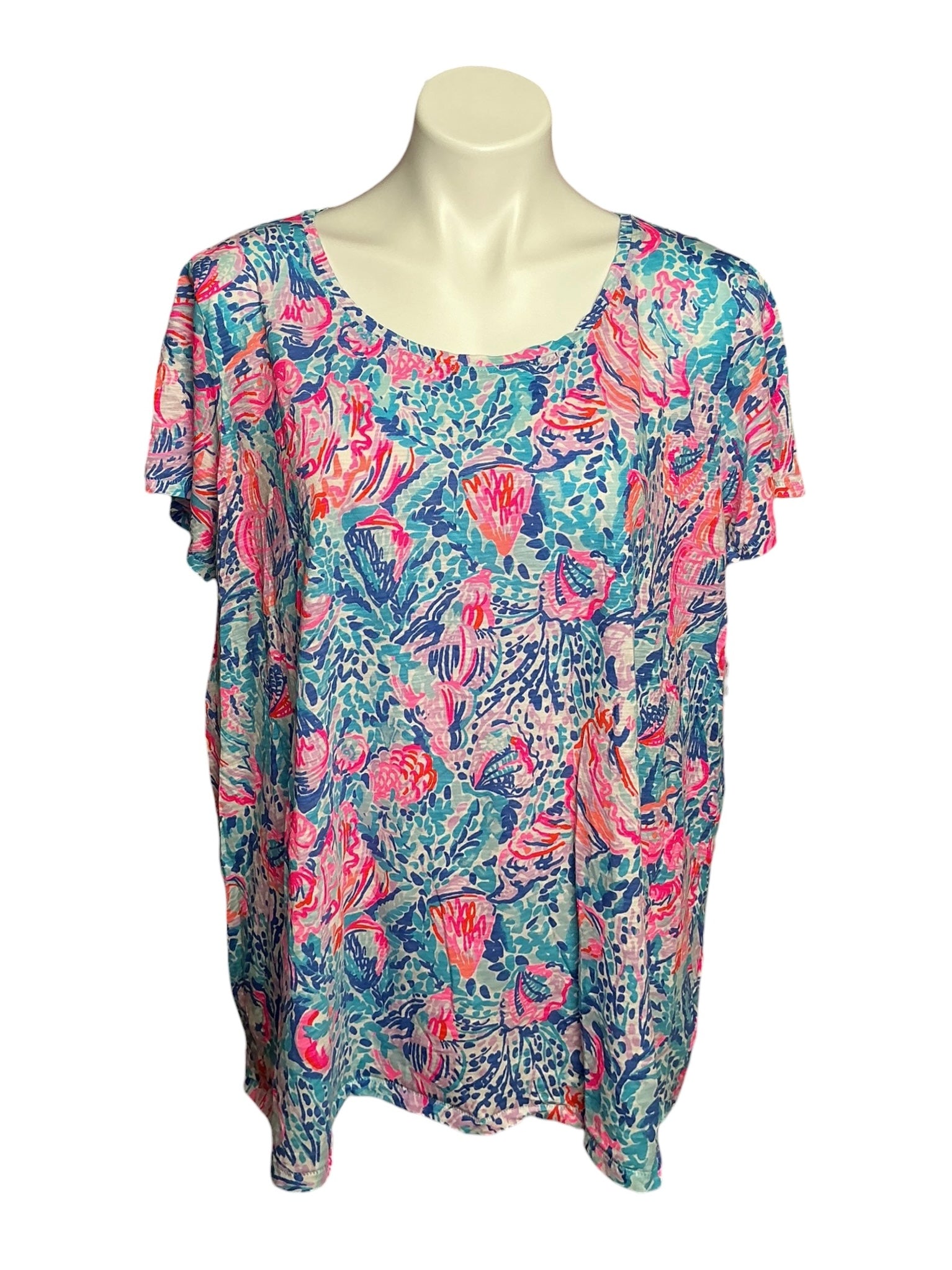 Lilly Pulitzer Etta Scoop Neck Tee Treasure Trove - Size XXL