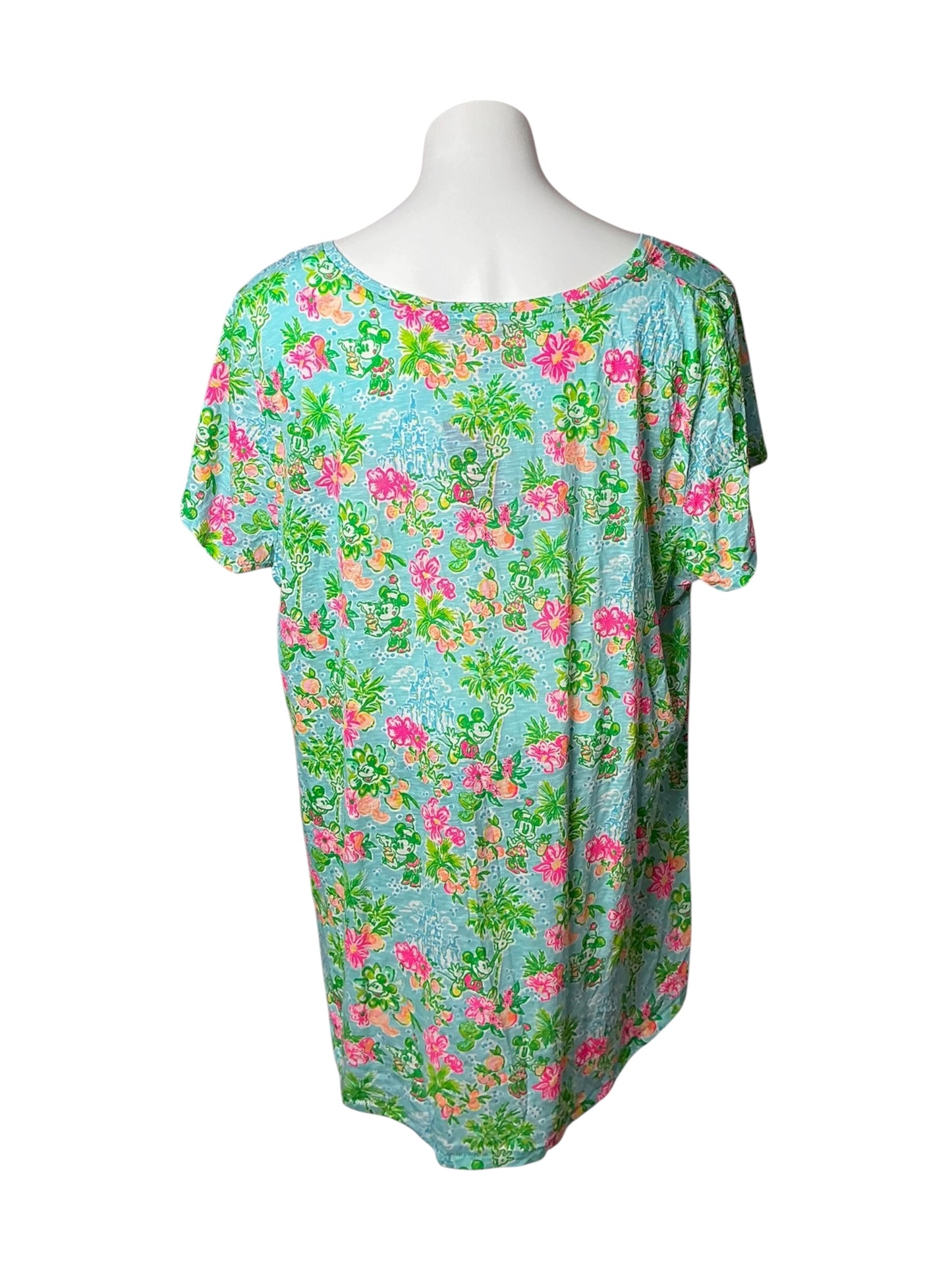 Lilly Pulitzer Etta V-Neck Top Blue Ibiza Aegean Navy Lilly Loves Disney - Size XXL
