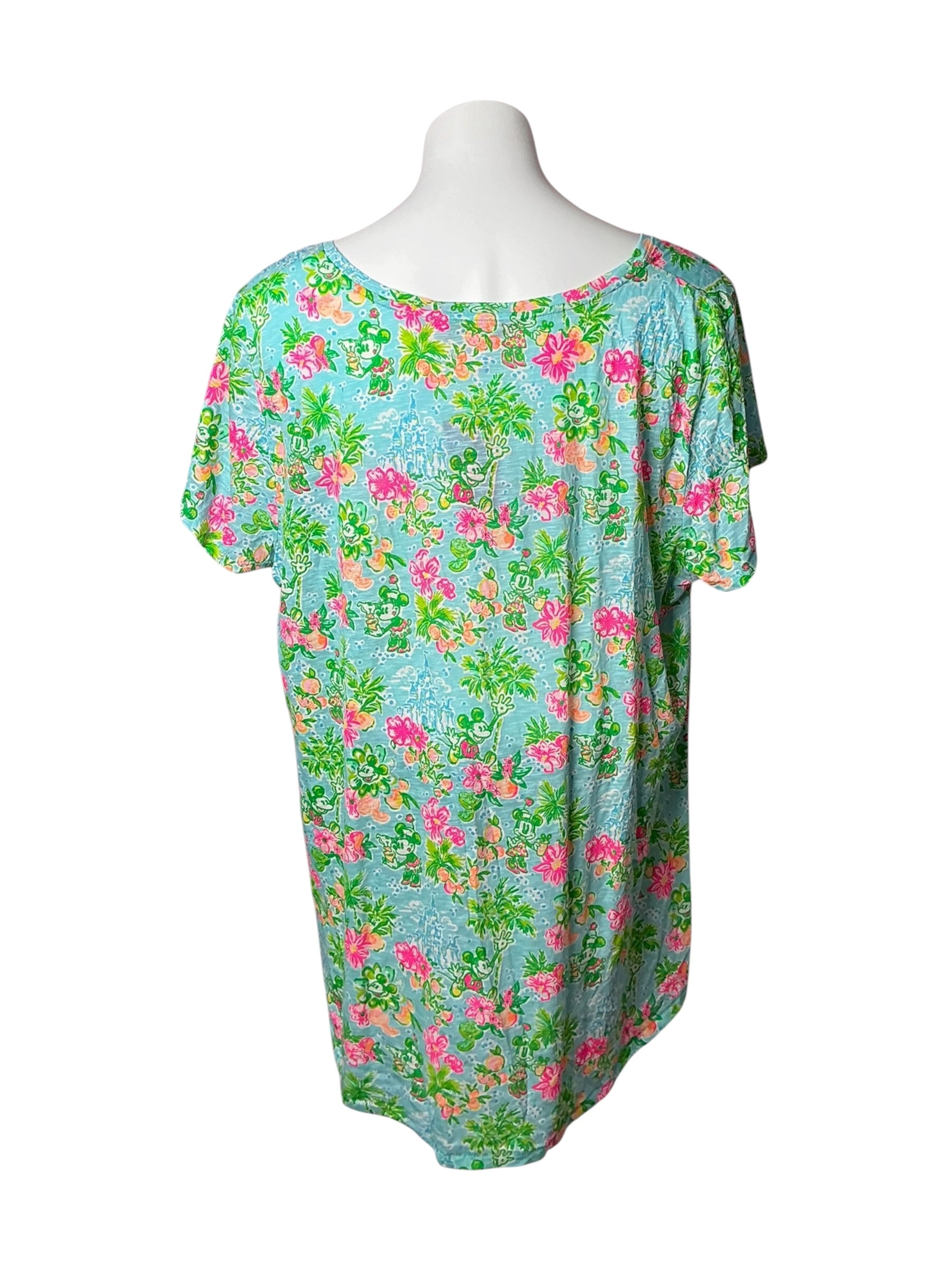 Lilly Pulitzer Etta V-Neck Top Blue Ibiza Aegean Navy Lilly Loves Disney - Size XXL