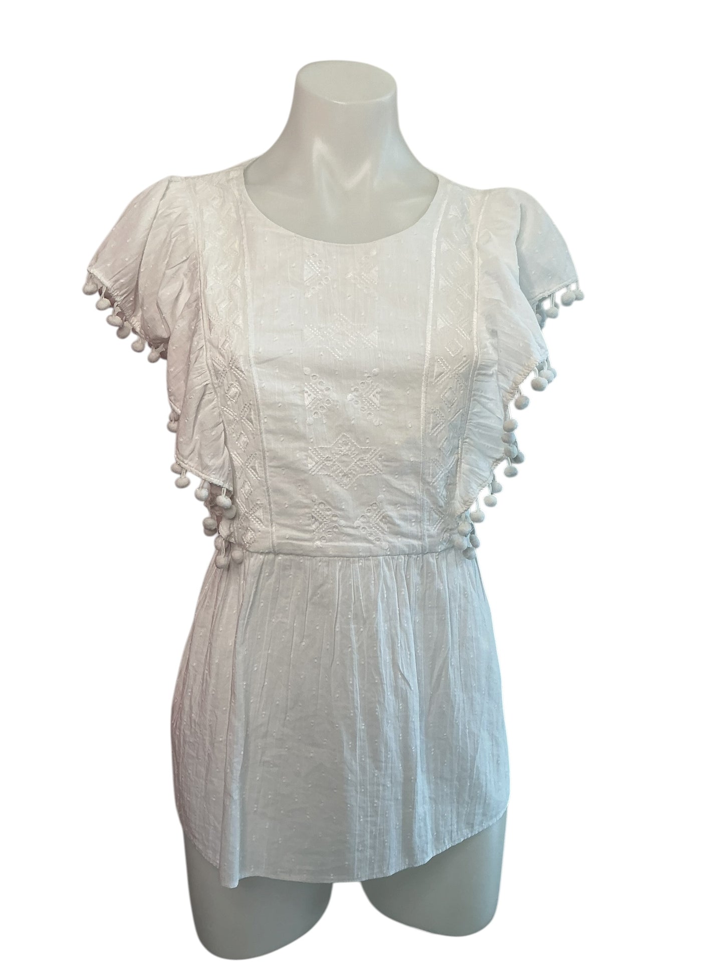 Lilly Pulitzer Raquelle Top Resort White Swiss Dot Dobby Chambray - Size M