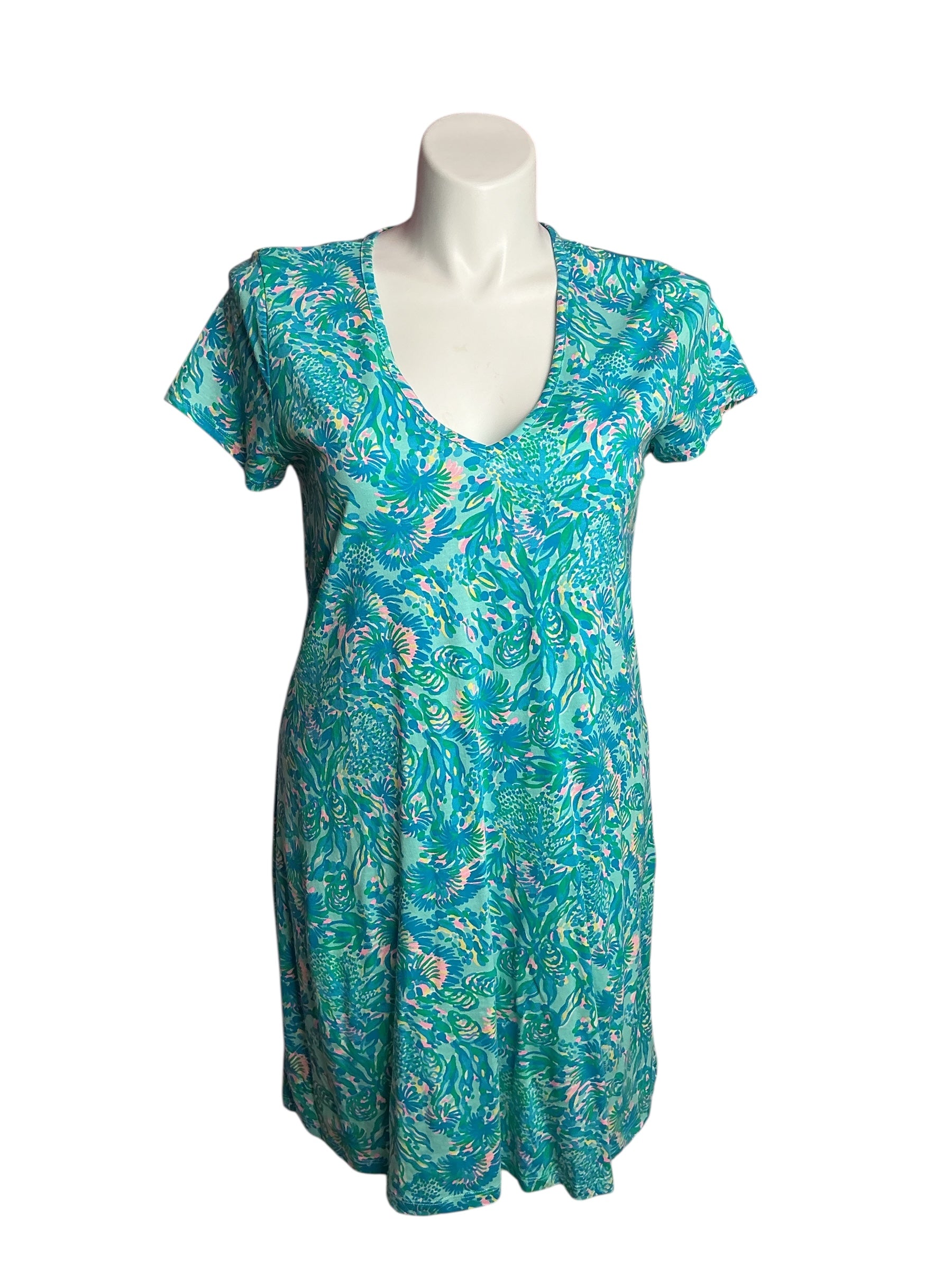 Lilly Pulitzer- NWT Etta Short Sleeved Dress Surf Blue Coral Of The Story Size L