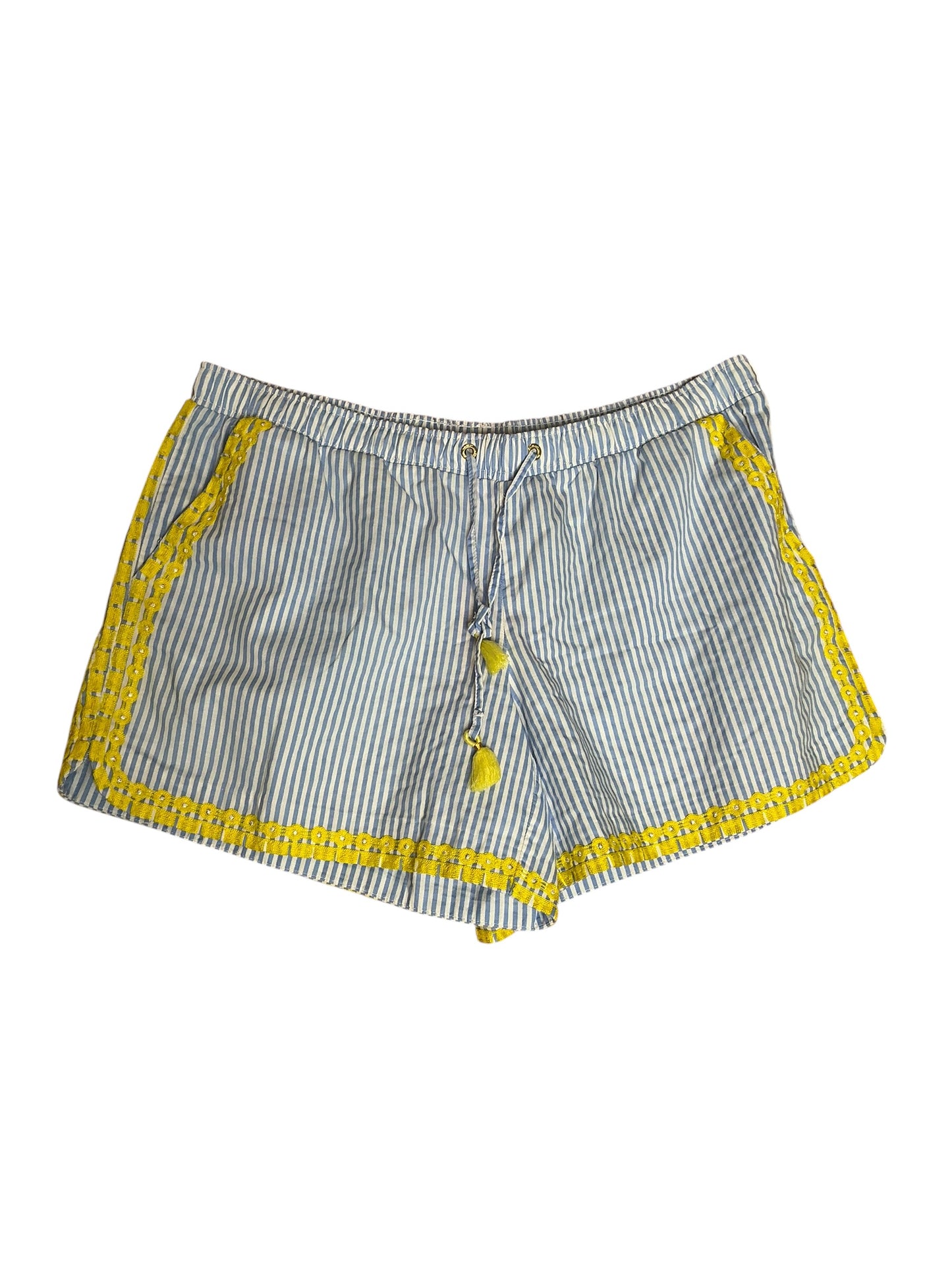 Lilly Pulitzer Katia Embroidered Short Blue and White Seersucker Swizzle Stripe - Size L