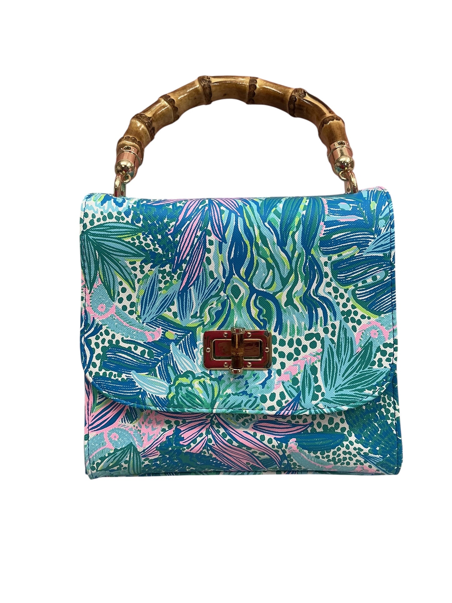 Lilly Pulitzer Bamboo Handle Bag Botanical Green Holiday In The Sun