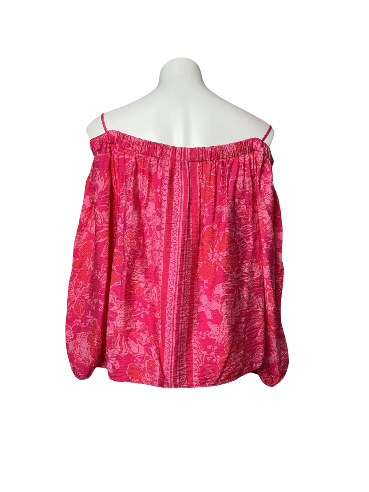 Lilly Pulitzer Elizabethany Off-the-Shoulder Top Sun Shell Pink Big Party - Size L