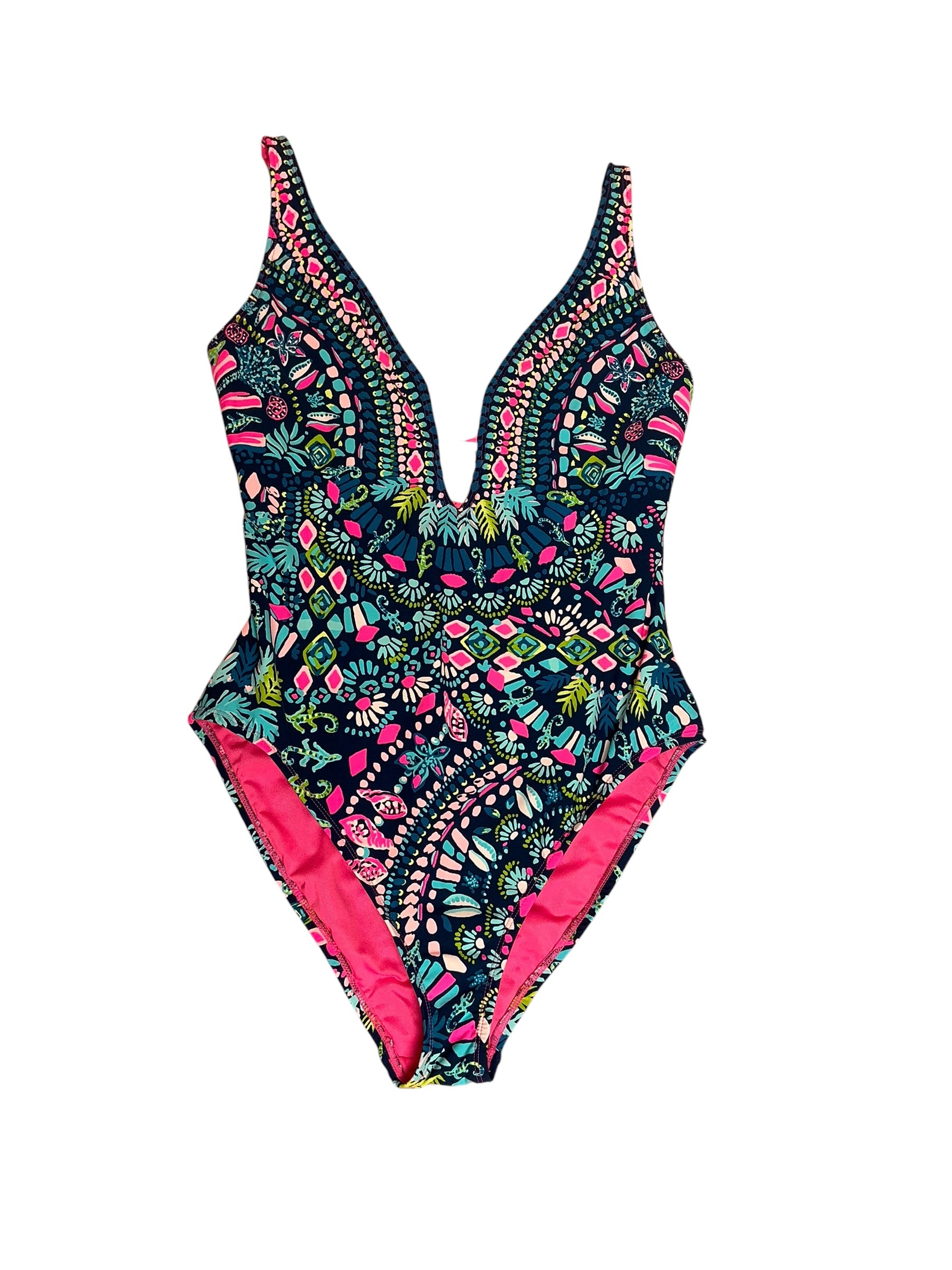 Lilly Pulitzer Jaspen One-Piece Swimsuit Inky Navy Glow and Flow - Size 10