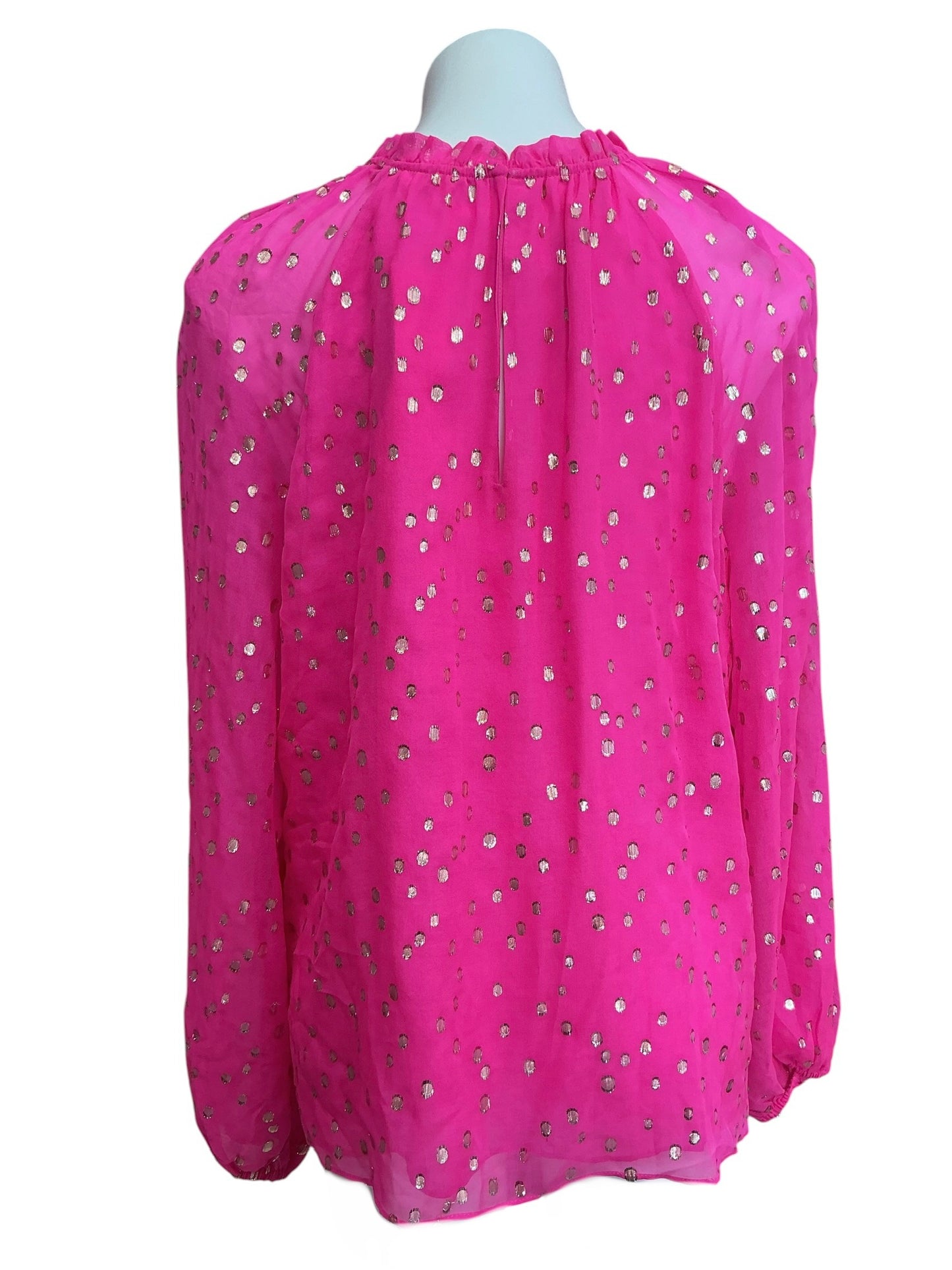 Lilly Pulitzer NWT Caline Silk Top Pink Topaz Gold Metallic Silk Clip - Size XL