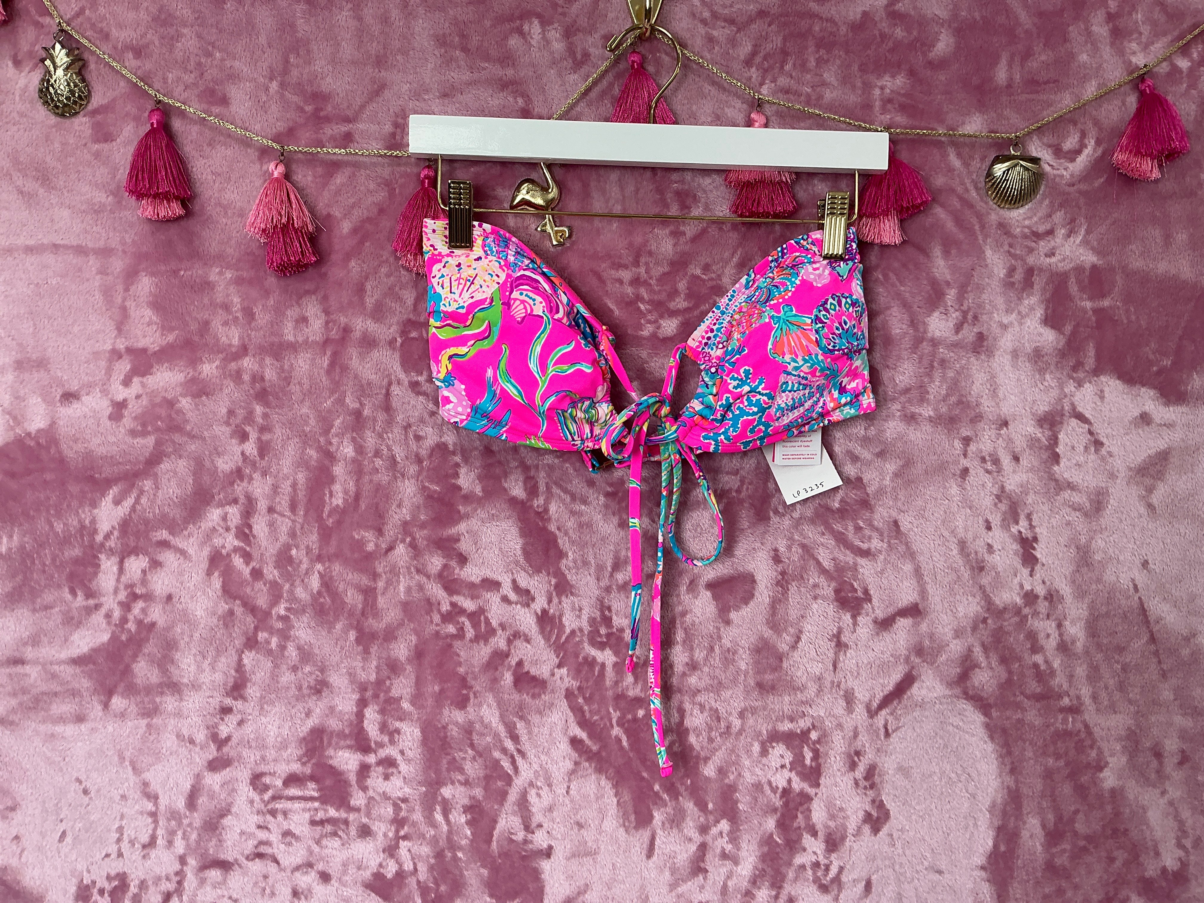 Lilly Pulitzer Bikini Top NWT - Aven Bikini Top - Pink Isle - Shell Me Something Good - Size 14