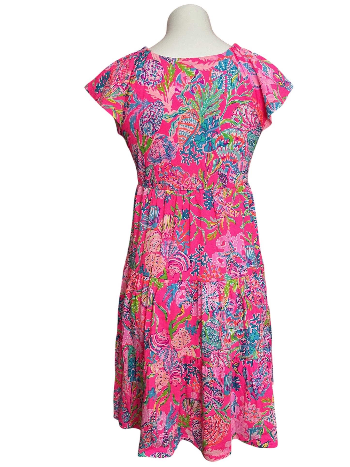 Lilly Pulitzer Kawai Flutter Sleeve Dress Pink Isle Shell Me Something Good - Size XS