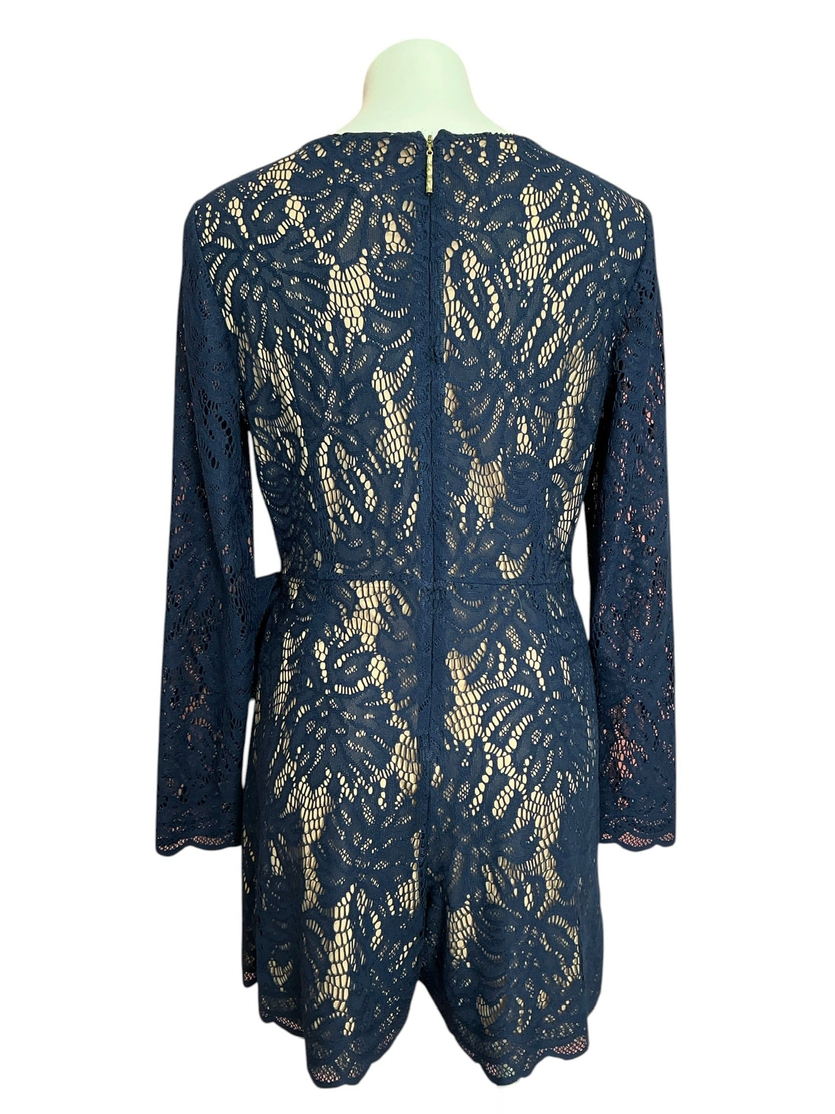 Lilly Pulitzer Tiki Wrap Romper True Navy Paradise Found Lace - Size L