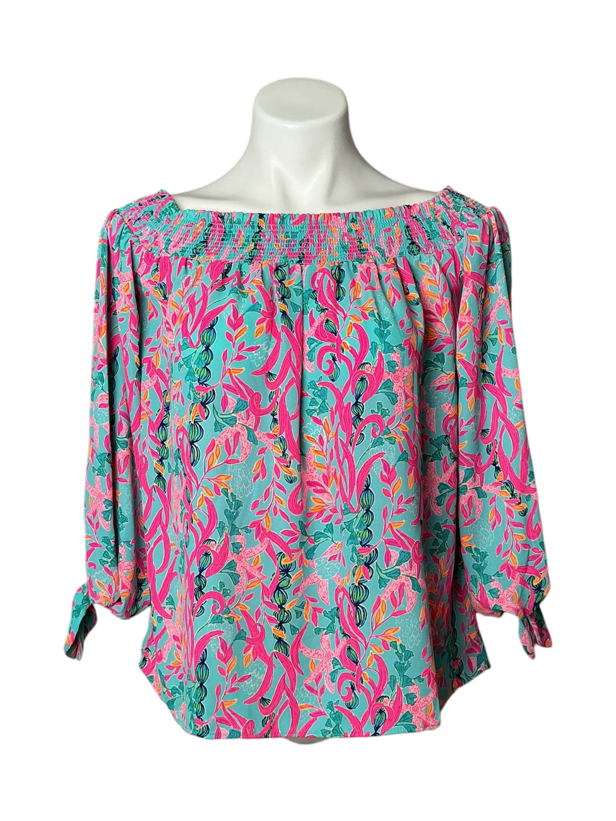 Lilly Pulitzer Maryellen Off-The-Shoulder Top Seaweed Samba - Size S