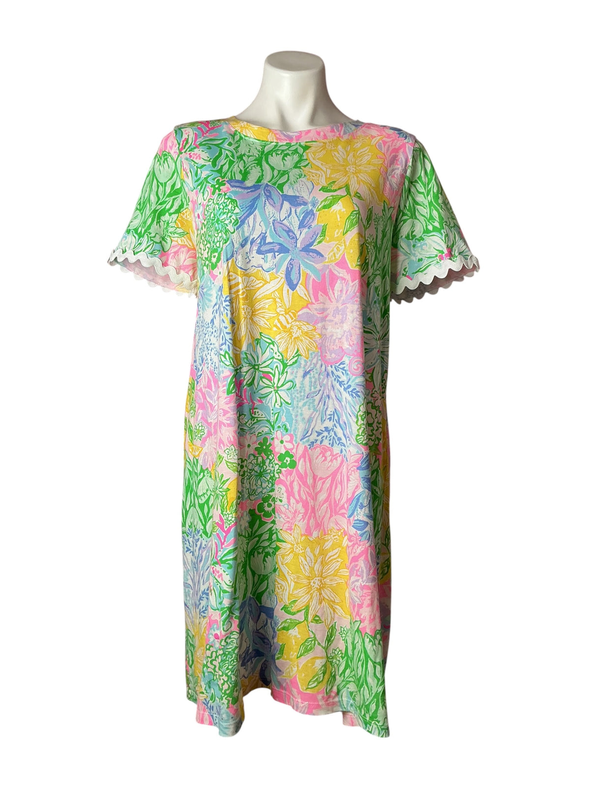 Lilly Pulitzer Cody Short Sleeve Dress Multi Bright Delight Patch - Size L
