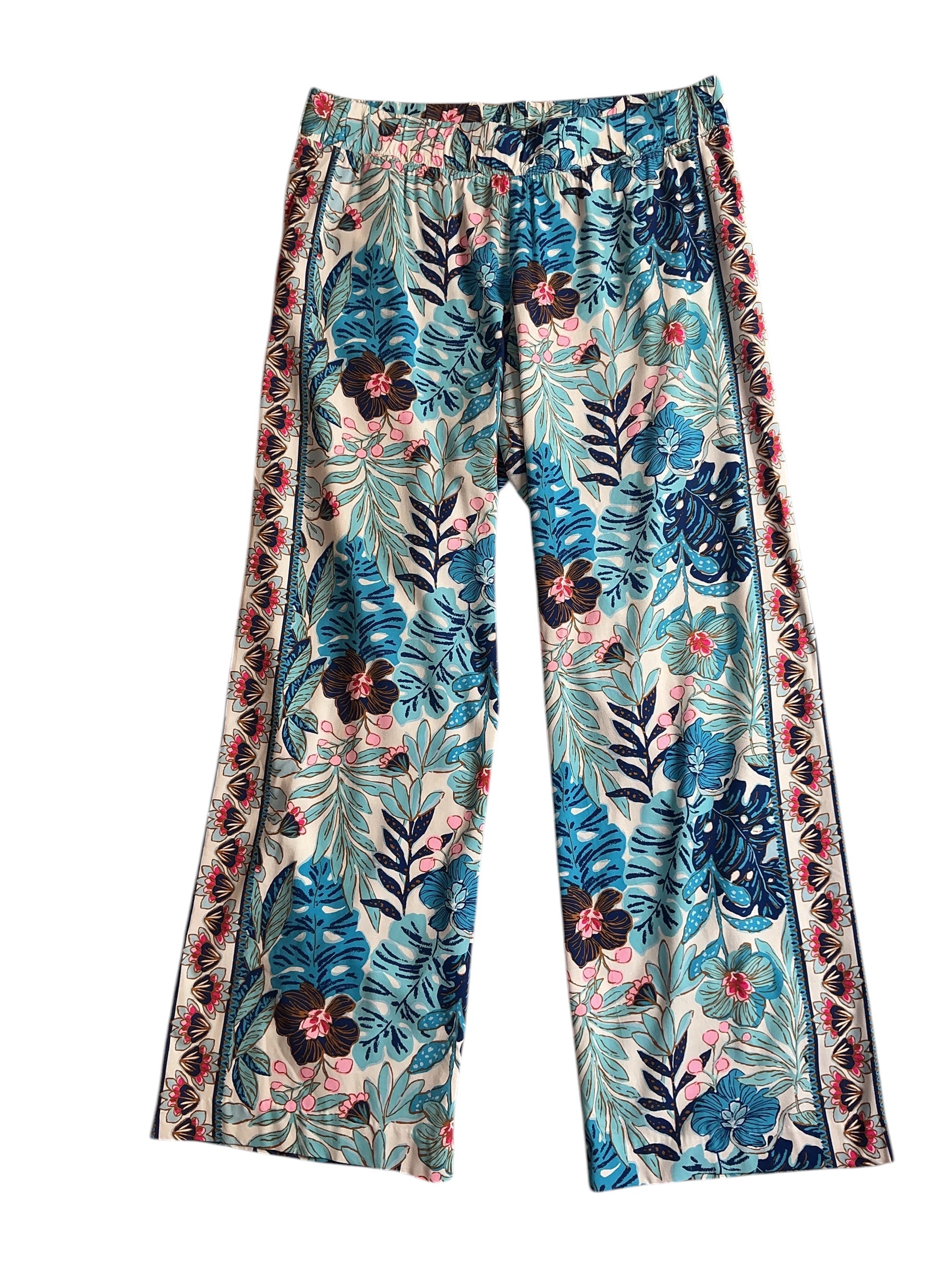 Lilly Pulitzer Bal Harbour Stretch Palazzo Pants - Teal Peppermint Palm Lou - Size XL