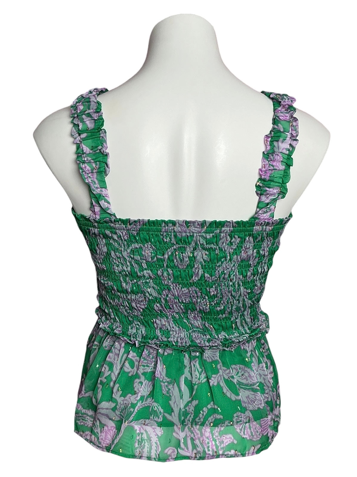 Lilly Pulitzer Hadly Smocked Top Brazilian Green Salty Sandbar - Size S