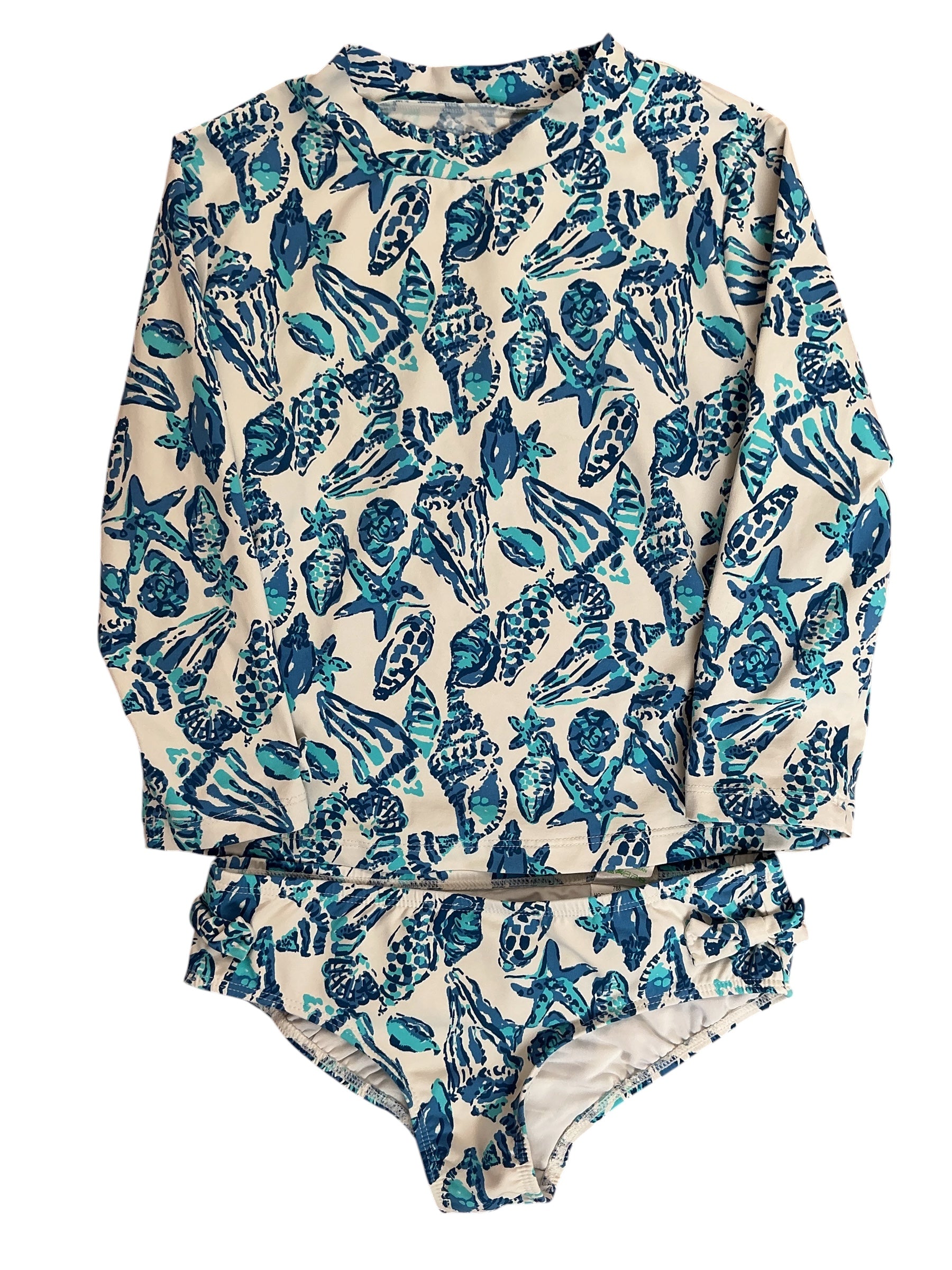 Lilly Pulitzer Girls Kids Bobby Rashguard 2PC Set Resort White Shell Collector - Size 7