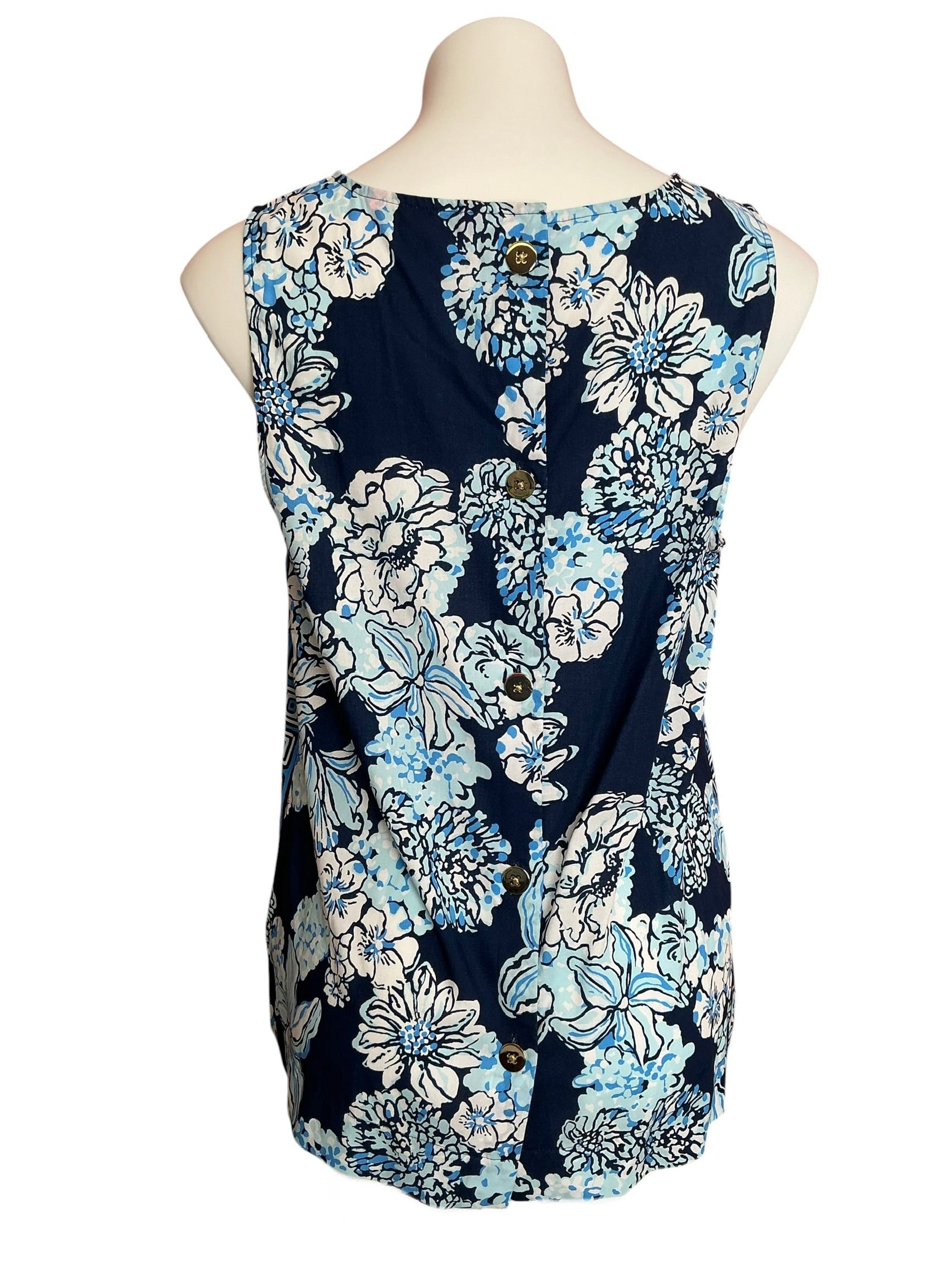 Lilly Pulitzer Iona Sleeveless Top Low Tide Navy Bouquet All Day - Size L