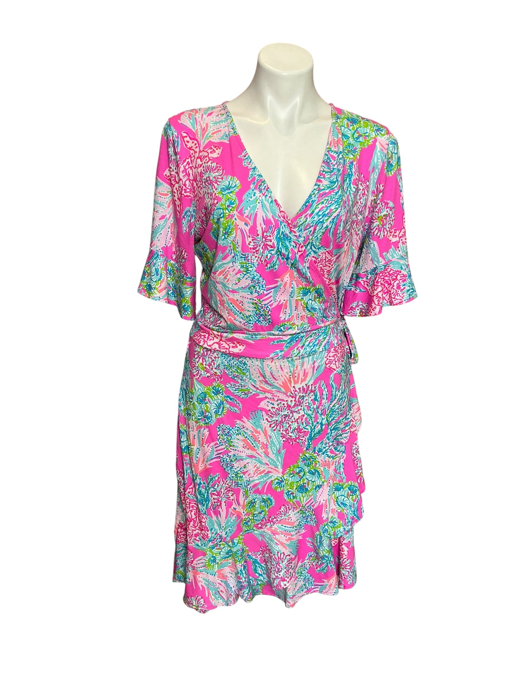 Lilly Pulitzer Isella Wrap Dress Prosecco Pink Seaing Things - Size L