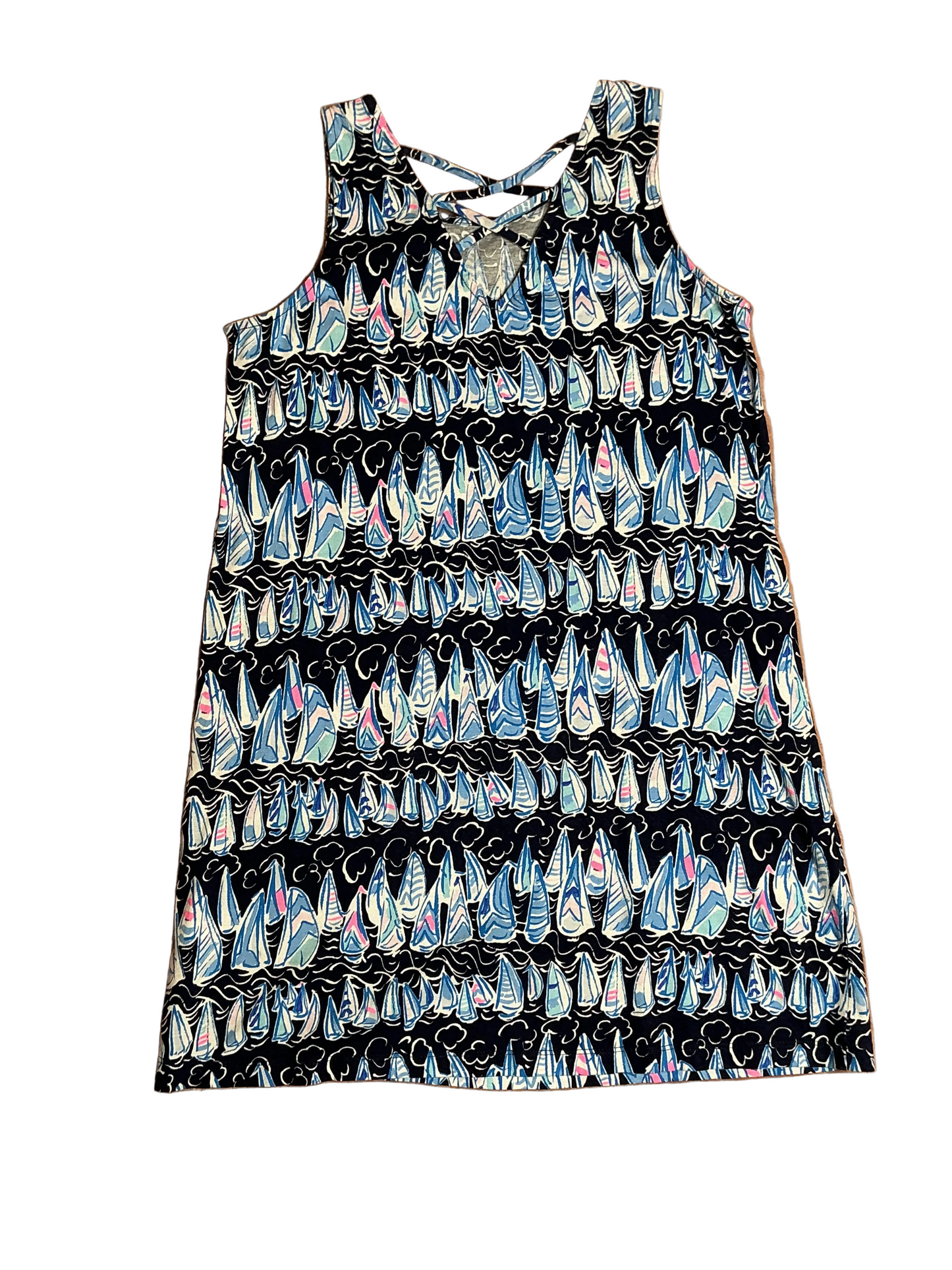 Lilly Pulitzer Girls Dev Sleeveless Dress Low Tide Navy Sails and Stripes - Size XL (12-14)