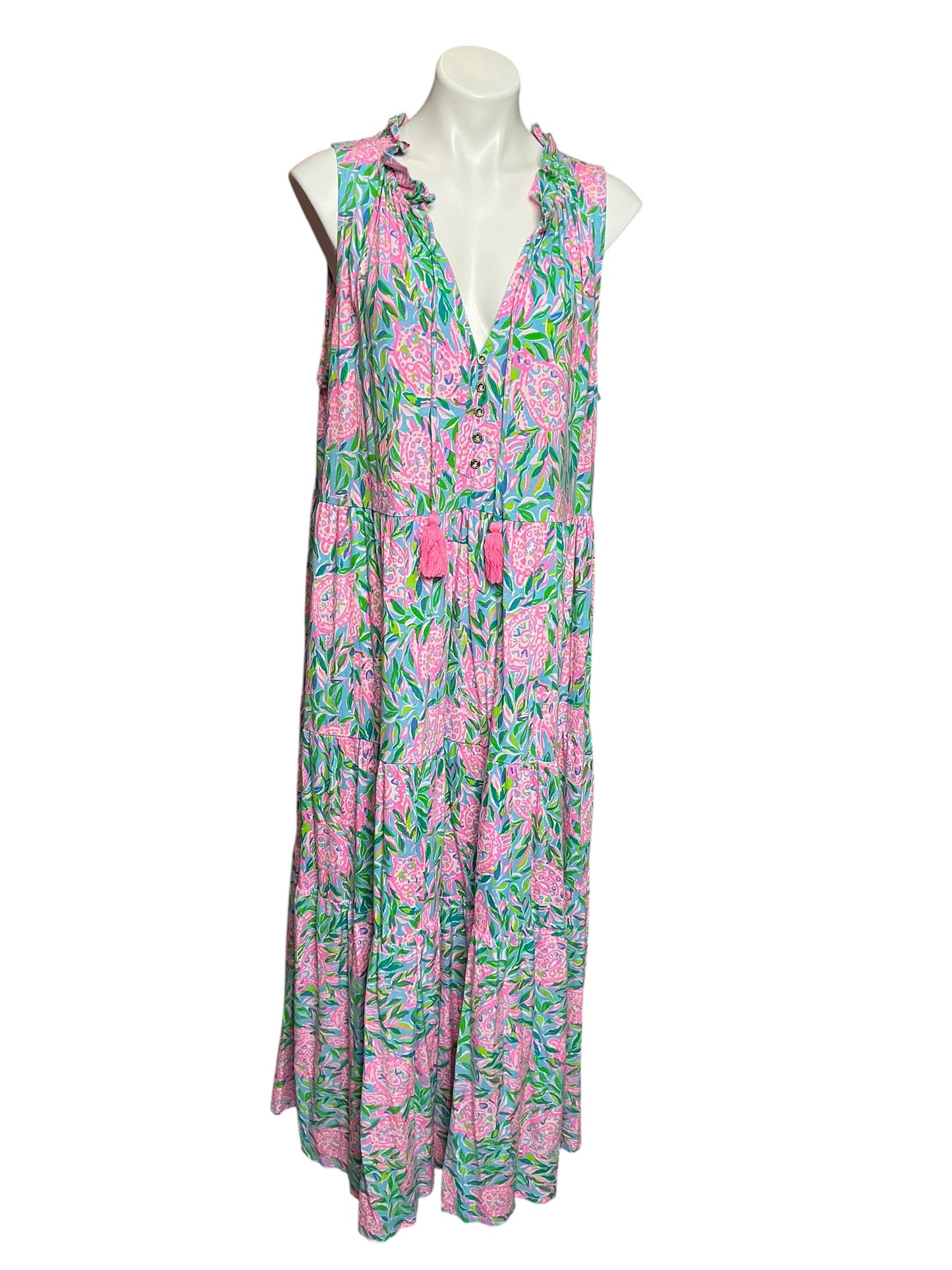 Lilly Pulitzer Malone Maxi Dress Frenchie Blue Turtley In Love - Size XXL