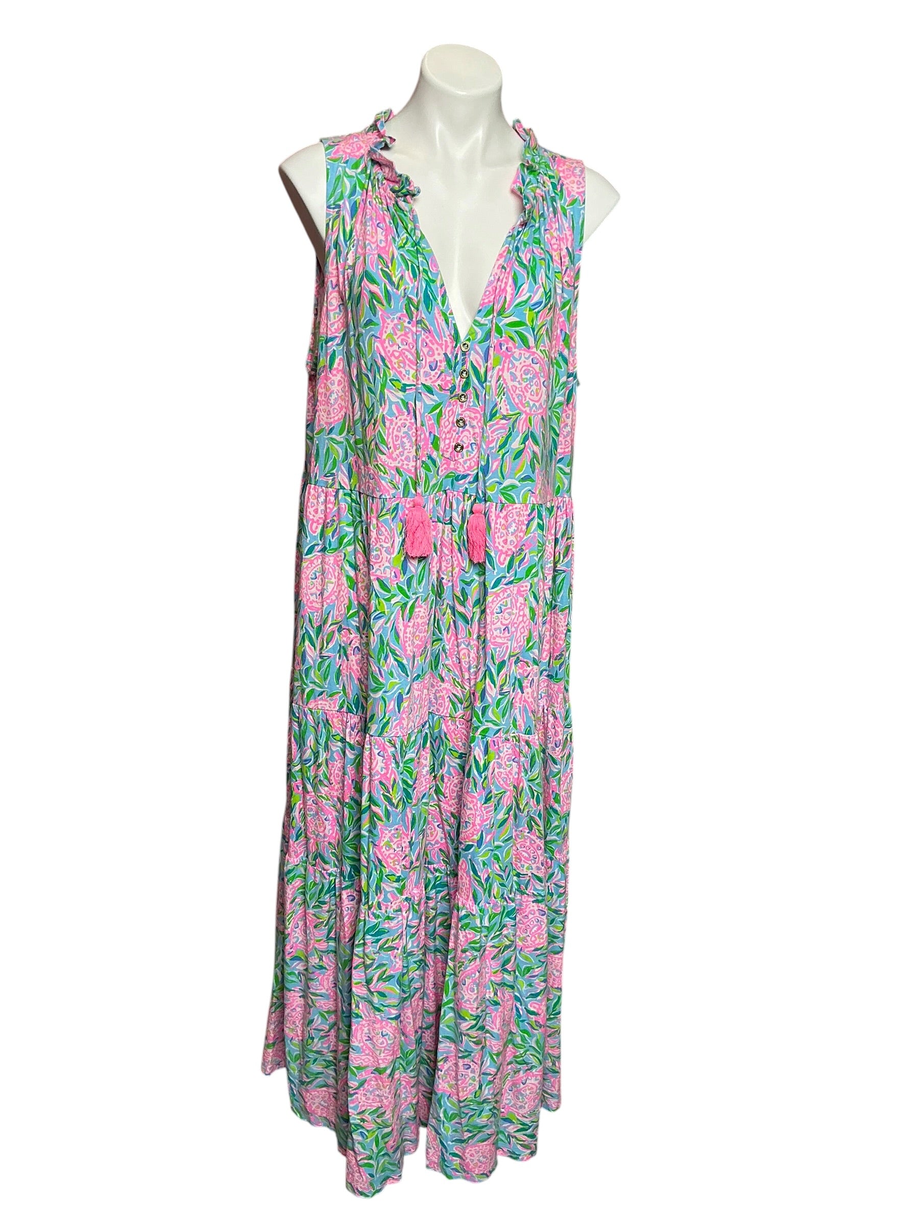 Lilly Pulitzer Malone Maxi Dress Frenchie Blue Turtley In Love - Size XXL