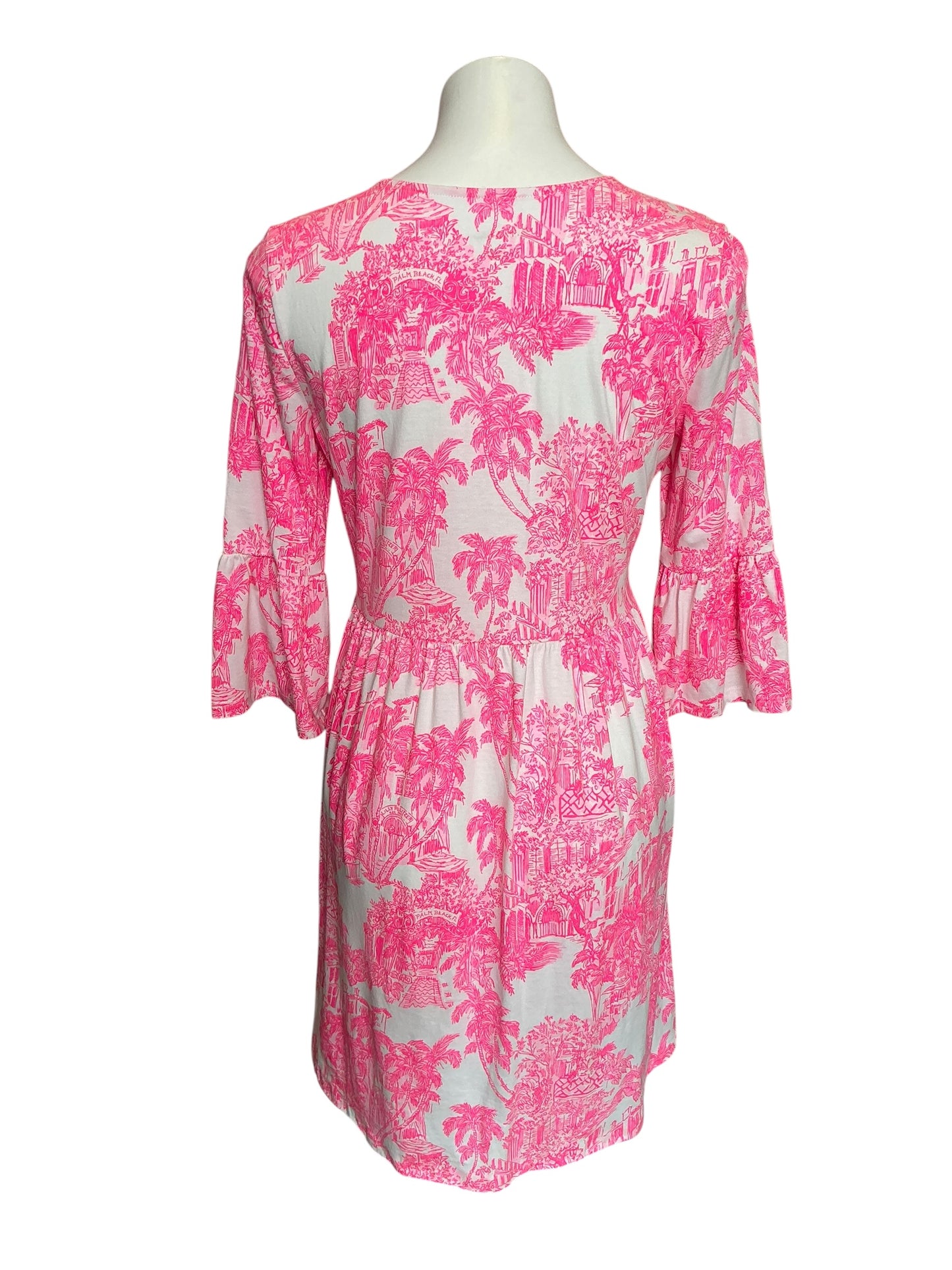 Lilly Pulitzer Jannie V-Neck Dress Resort White Palm Beach Anniversary Toile - Size S