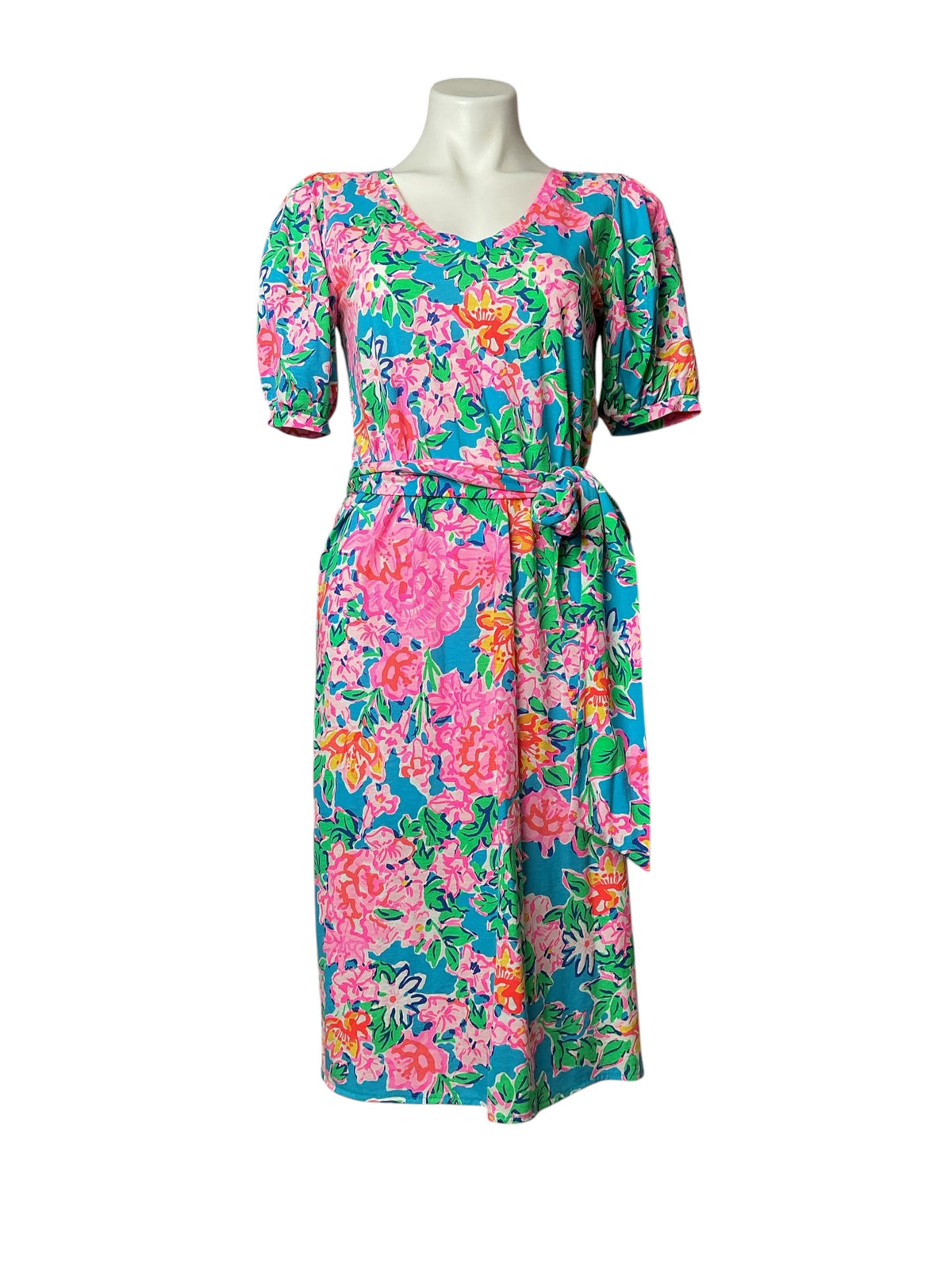 Isolde in Rose To The Occasion Cotton Belted Shift Dress - Size XS