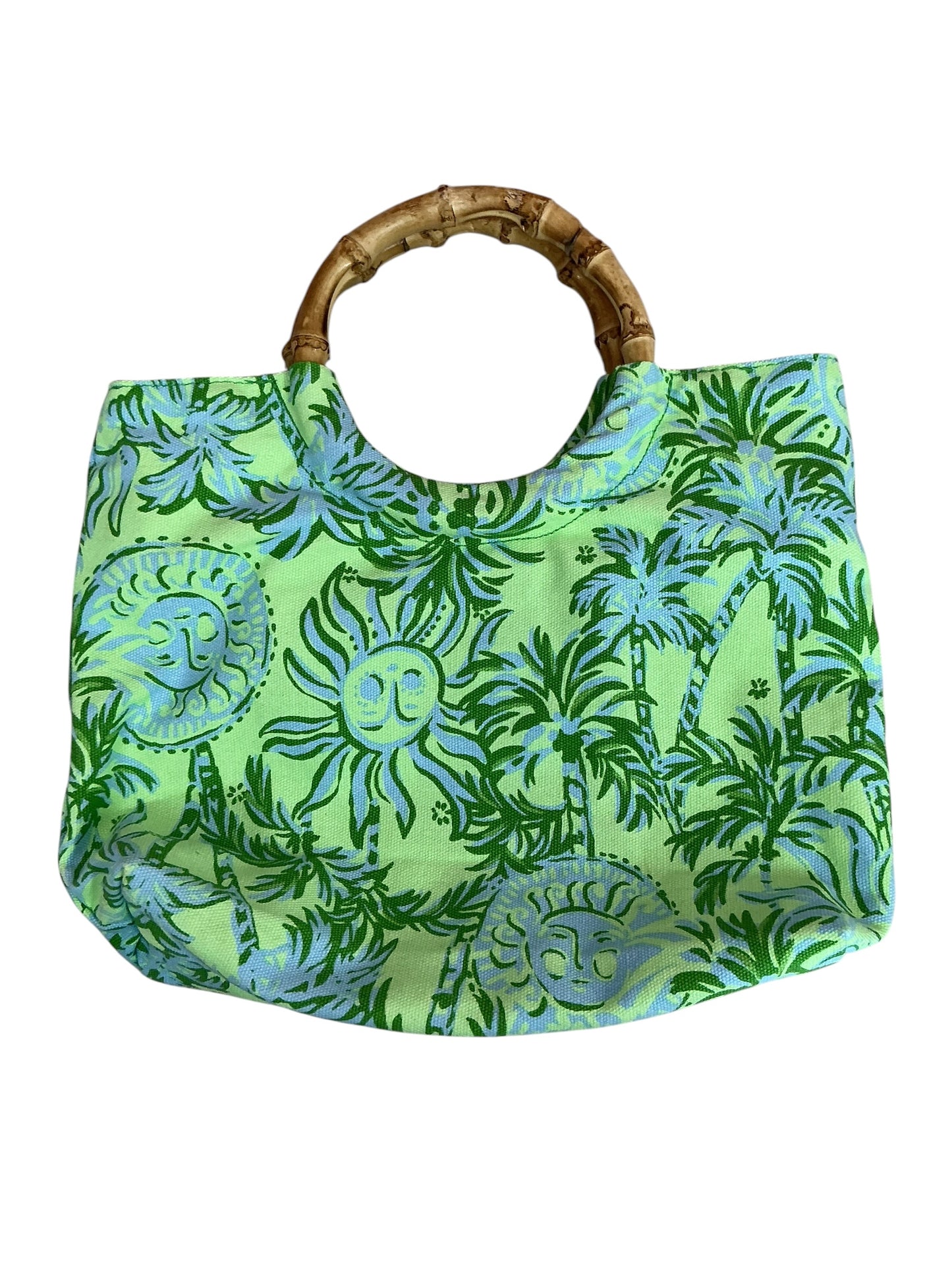 Lilly Pulitzer AS IS Signature Bamboo Handle Tote Bag Cool Mint Catchin Rays