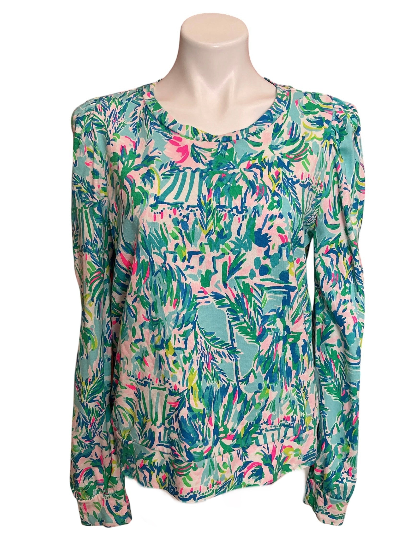 Lilly Pulitzer Jansen Sweatshirt Blue Ibiza Cabana Cocktail - Size L