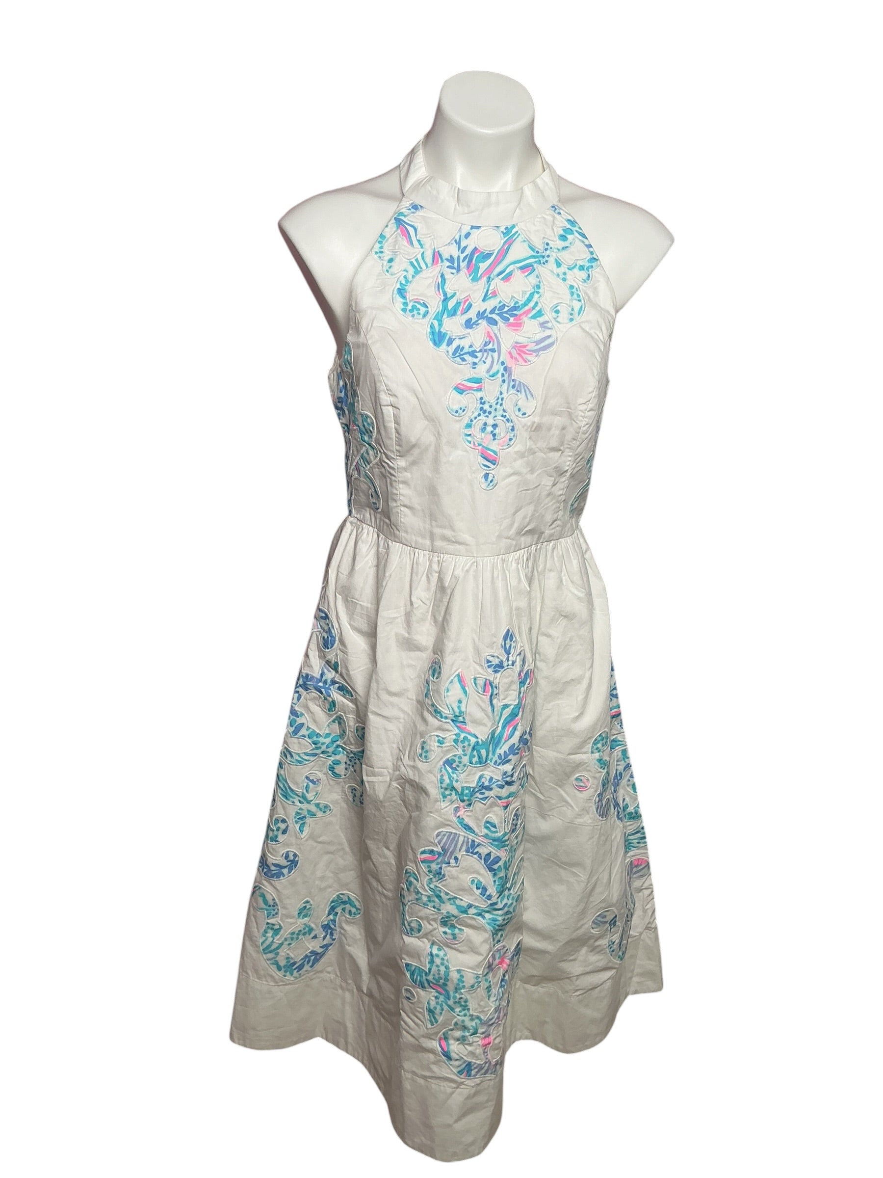 Lilly Pulitzer Gianne Midi Dress Resort White Gianne Dress Applique Layout - Size 4 As Is