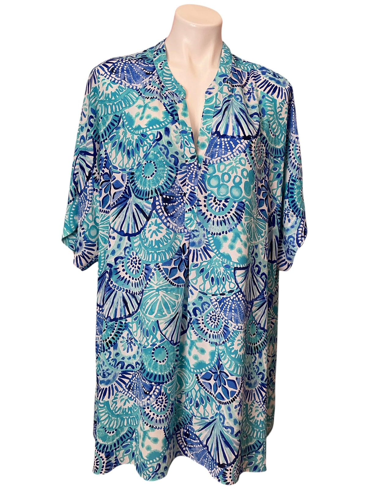 Lilly Pulitzer Leland Cover Up Dress Turquoise Oasis Half Shell - Size S