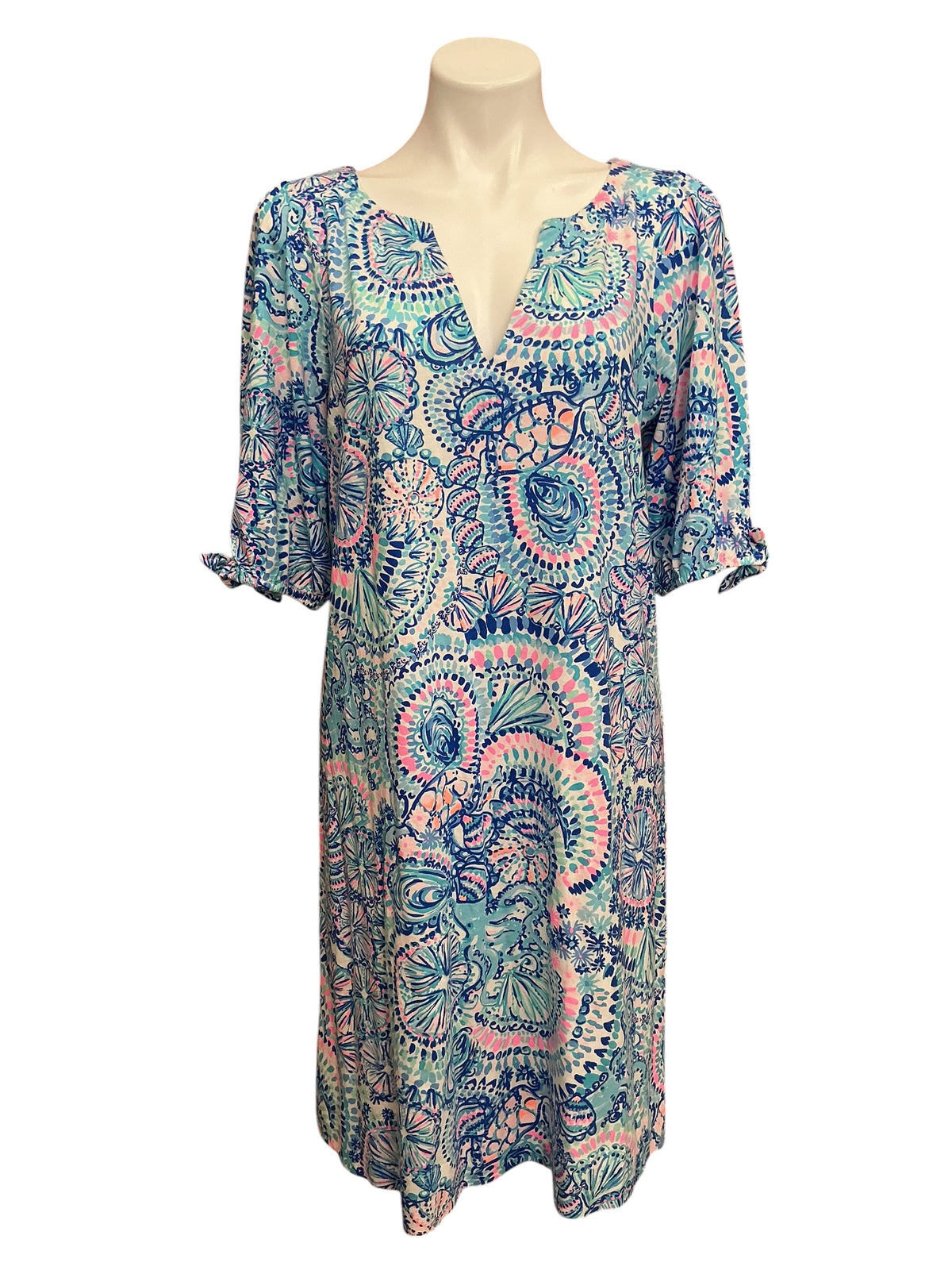 Lilly Pulitzer Easley Short Sleeve Dress Fresh Water Blue Cool As Shell - Size L