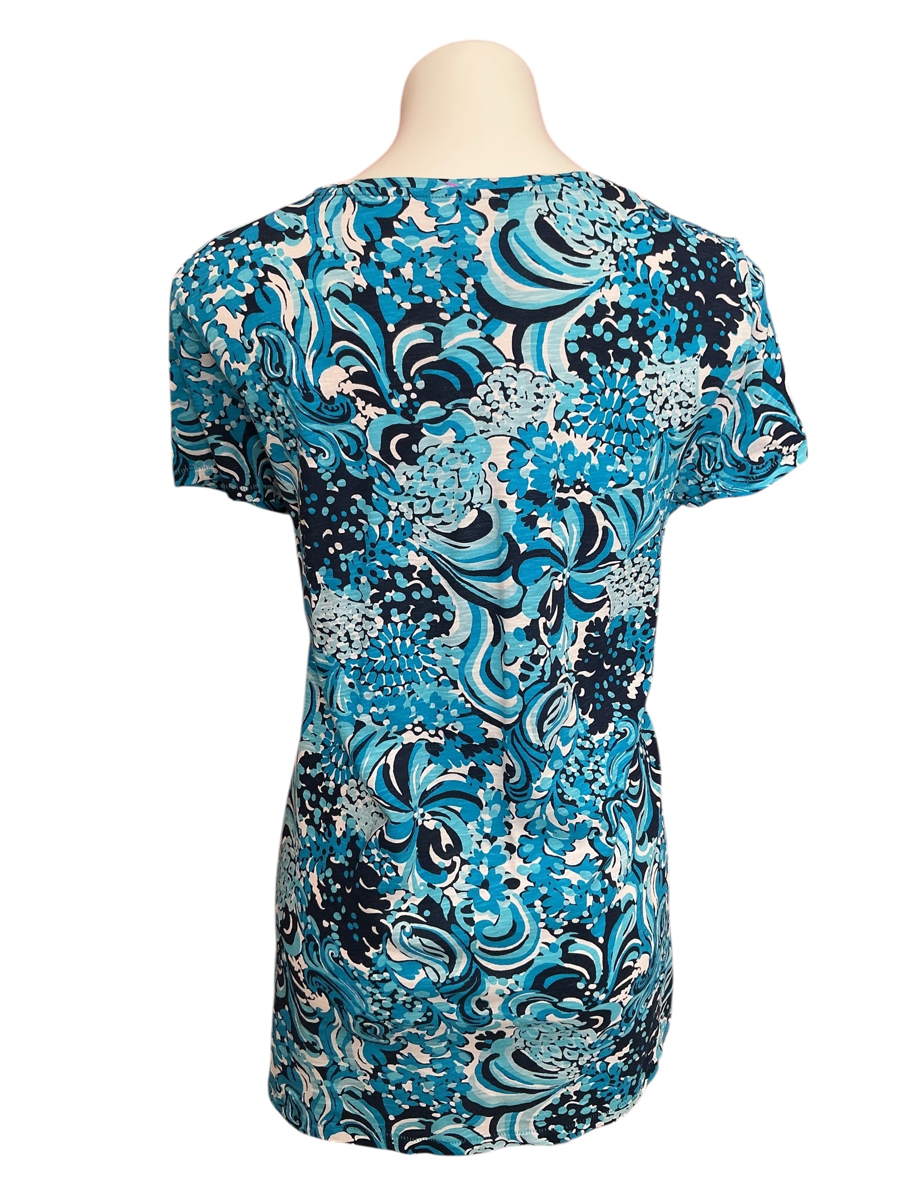 Lilly Pulitzer Etta V-Neck Tee Mermazing - Size XXL