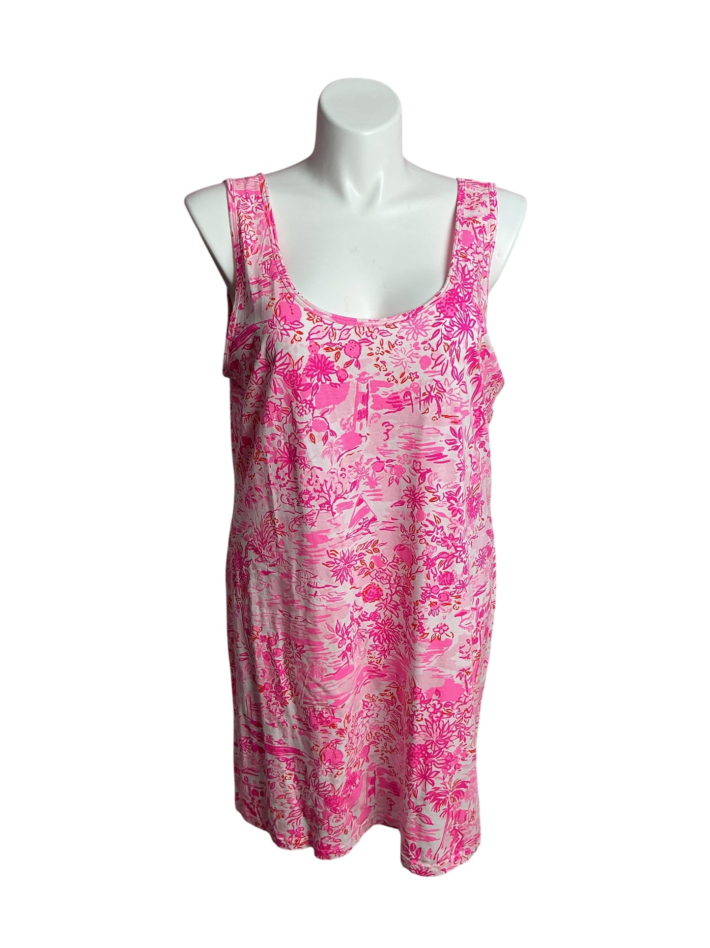 Lilly Pulitzer- Newberri Tank Dress Peony Pink Seaside Scene Size XXL