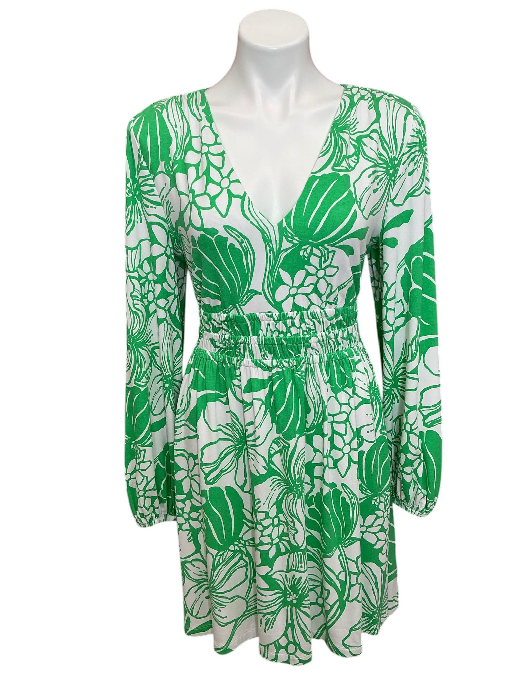 Lilly Pulitzer Calla Long Sleeve V-Neck Dress Spearmint Oversized Kiss My Tulips - Size L