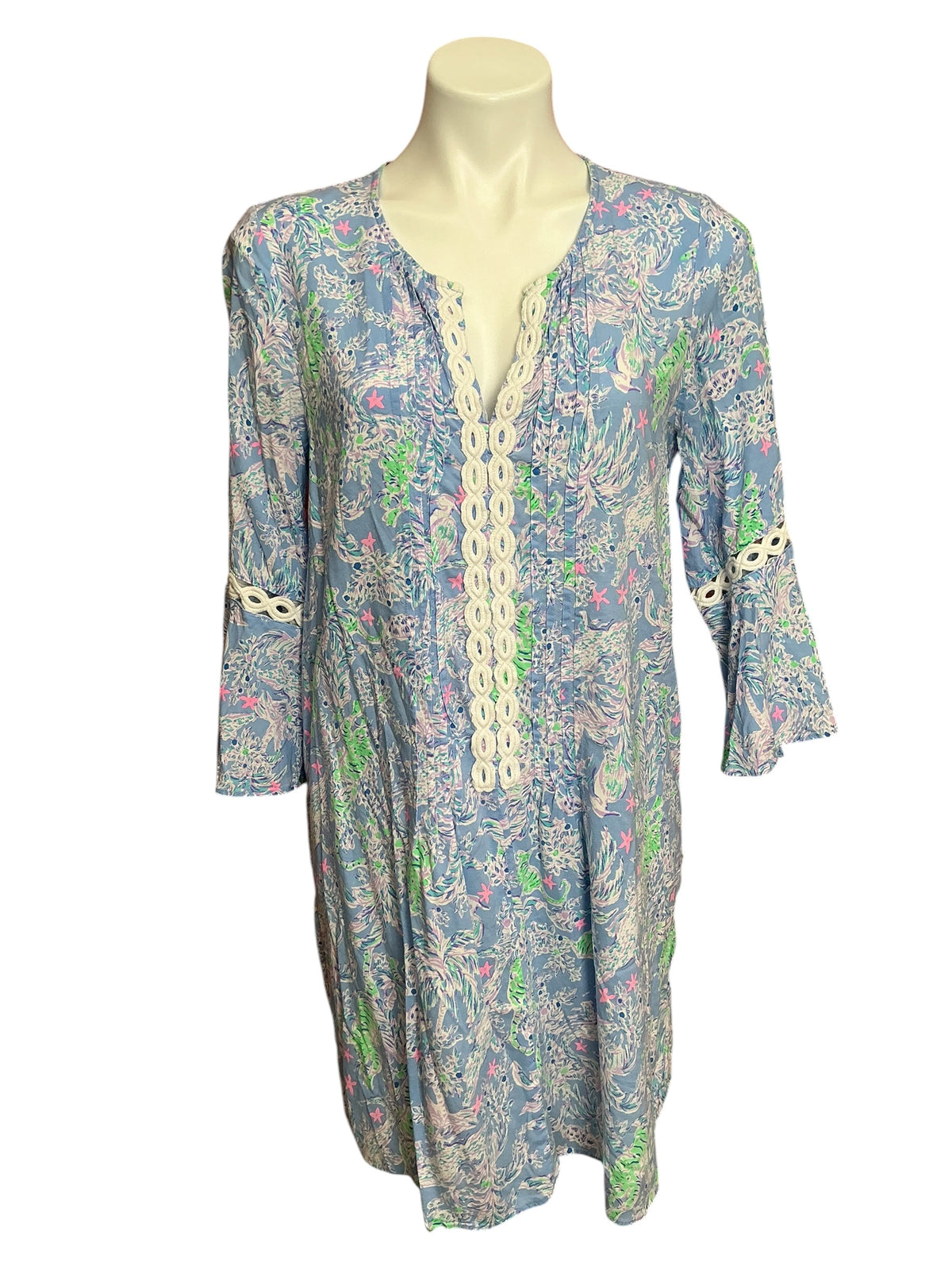 Lilly Pulitzer Hollie Tunic Dress Blue Haven Hey Hey Soleil - Size M