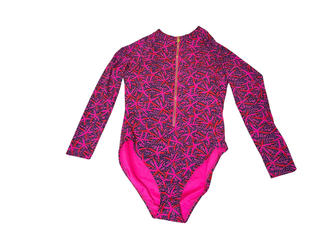 Lilly Pulitzer NWT Randee Rashguard UPF 50+ Passion Fruit Pink Star Searching - Size 14