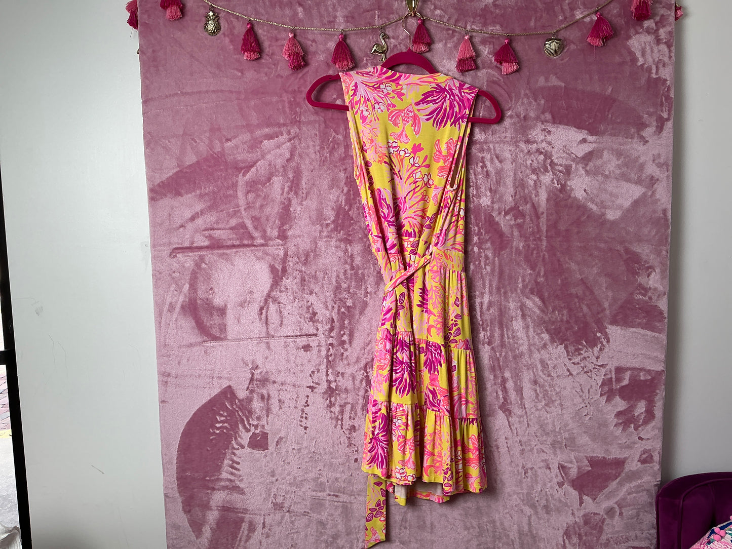 Lilly Pulitzer Folly Floral Wrap Dress - Calla Yellow Floral Coral - Size XS