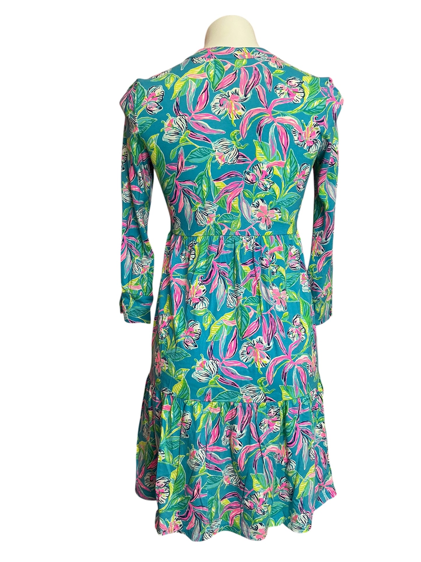 Lilly Pulitzer Alaina Dress Formentera Turquoise Keep On Beleafing - Size XXS