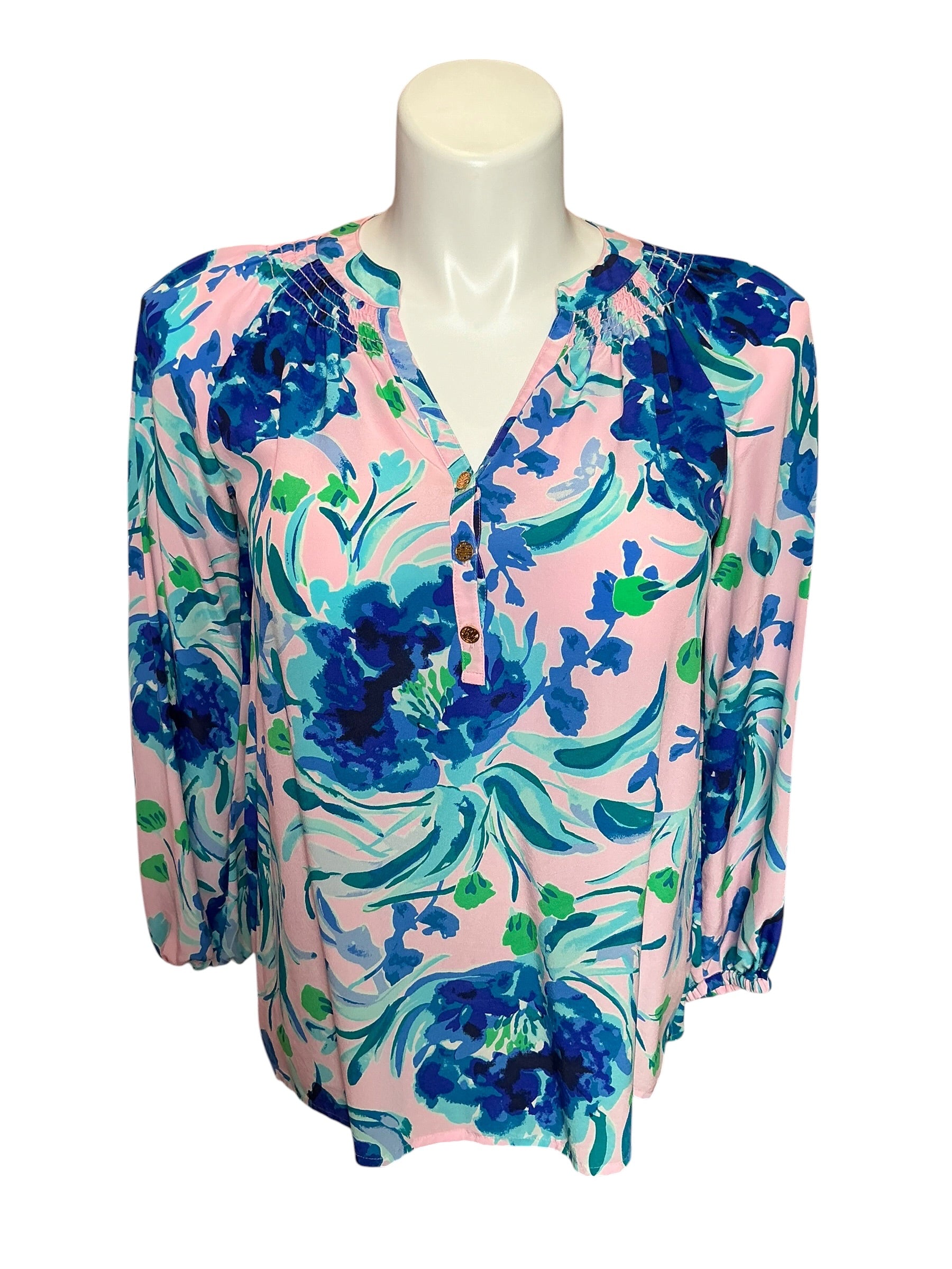 Lilly Pulitzer Elsa Silk Top Pink Tropics Sweet Pea - Size S