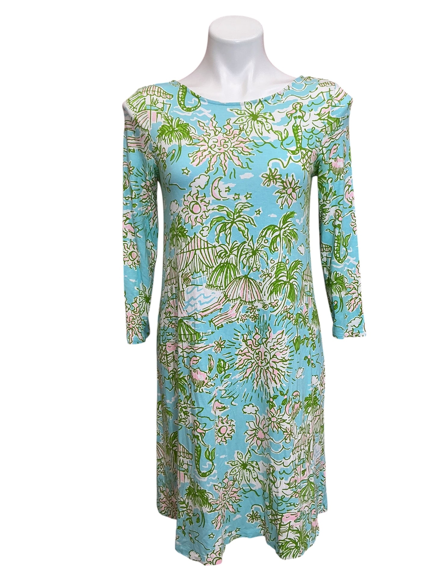 Lilly Pulitzer Ophelia Swing Dress Fresh Water Blue Sunbathers Bliss - Size S