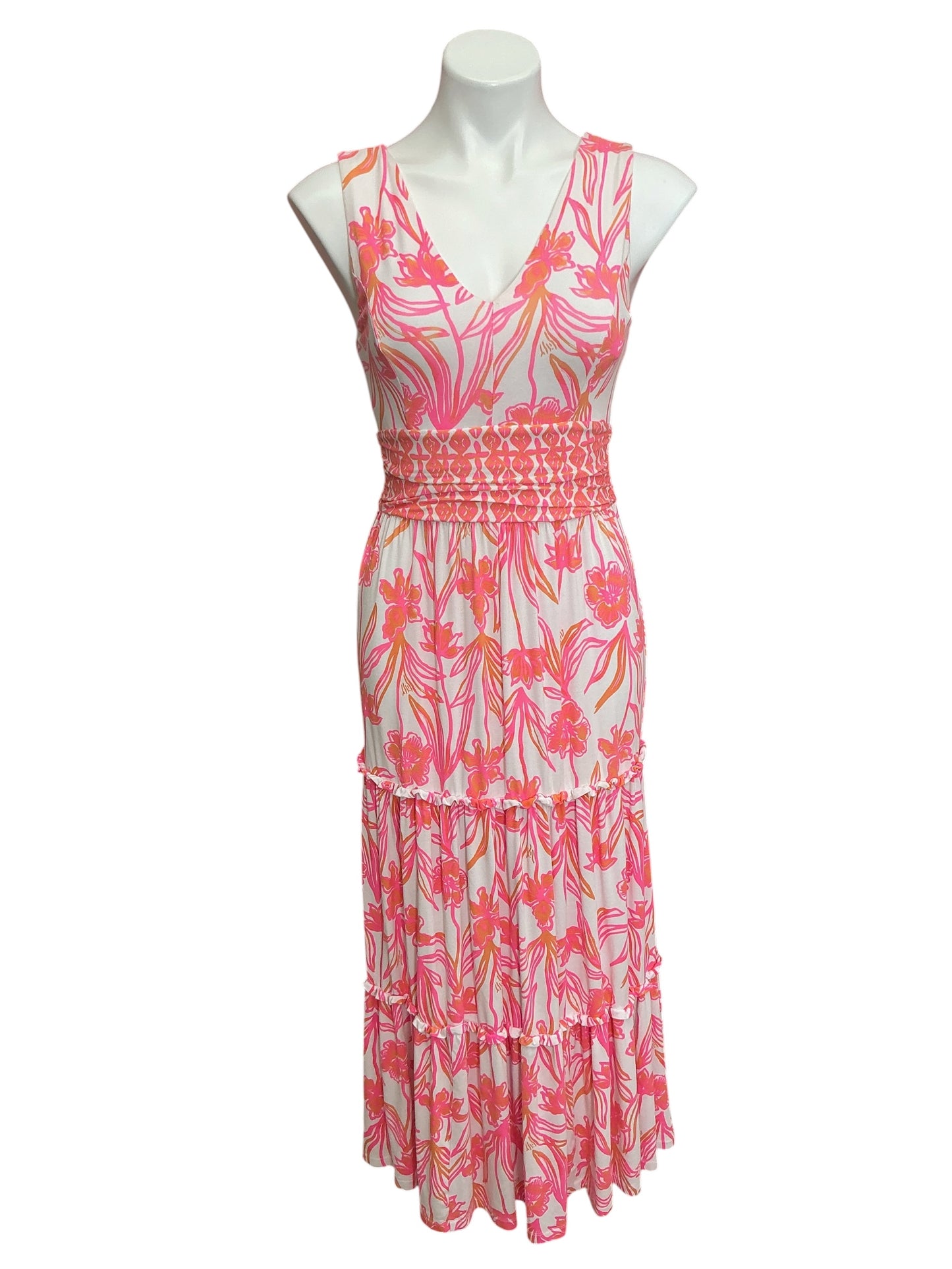 Lilly Pulitzer Skylar Midi Dress Resort White Lovely Long Stems - Size XS