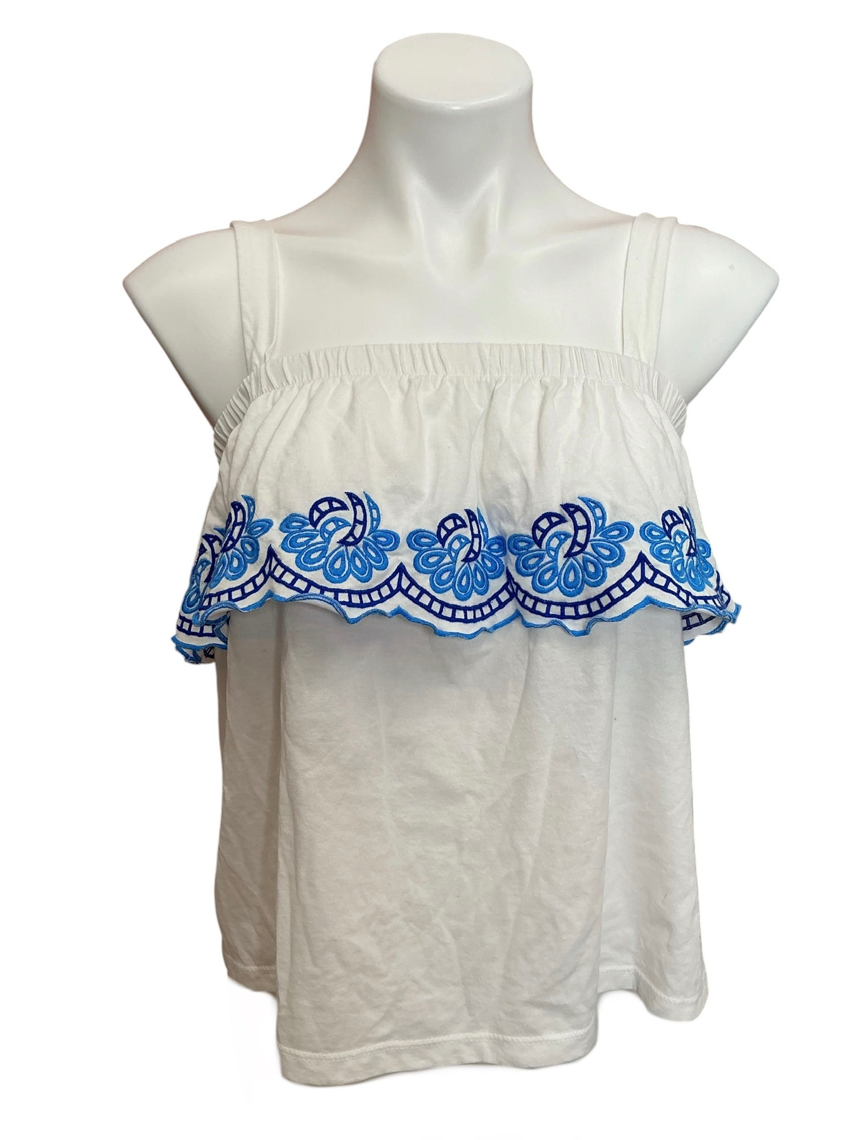 Lilly Pulitzer Benita Scalloped Tank Top Resort White Blue Embroidery - Size S