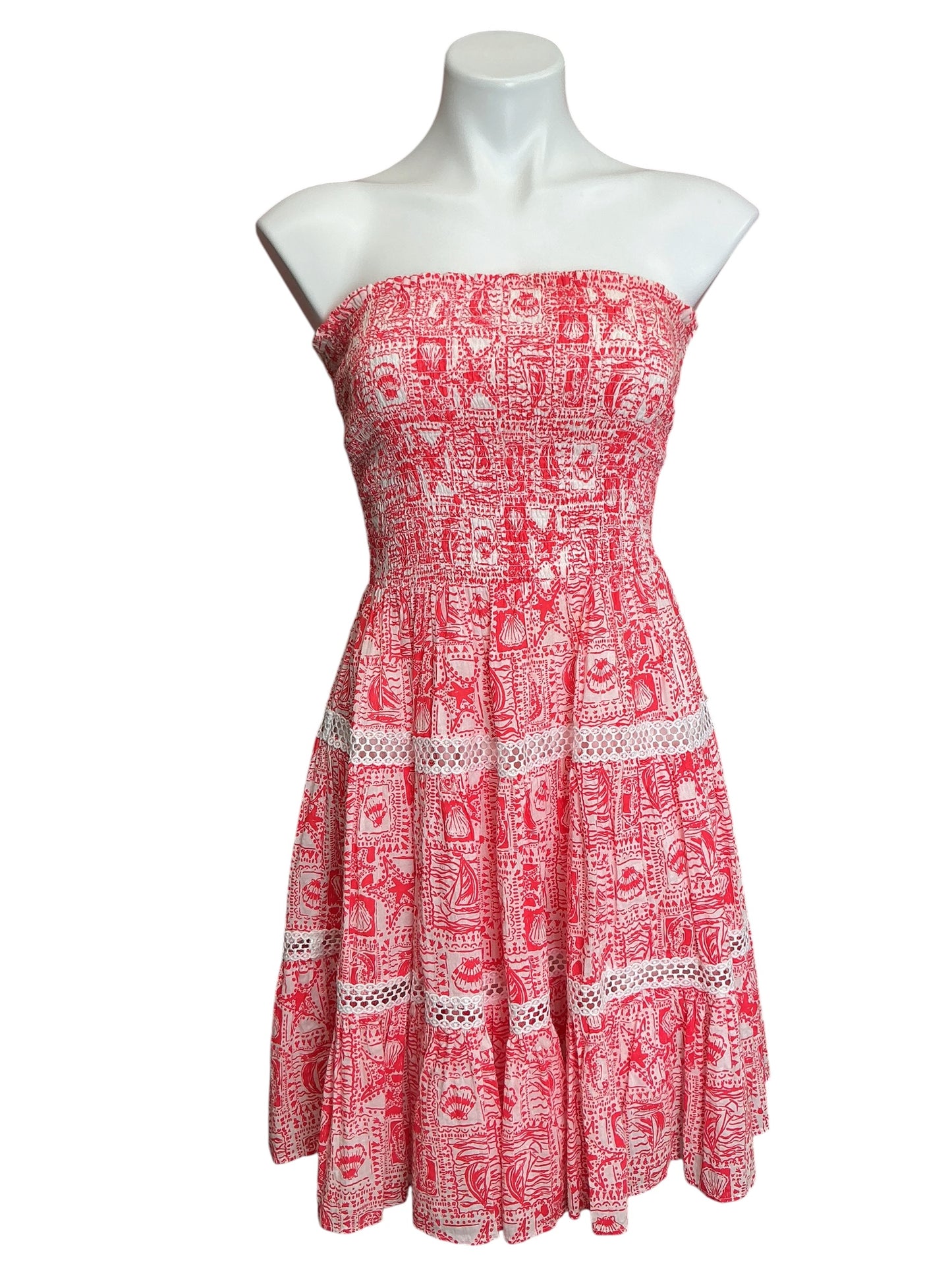 Lilly Pulitzer Kelvina Strapless Dress Mizner Red Seaside Harbour - Size XS